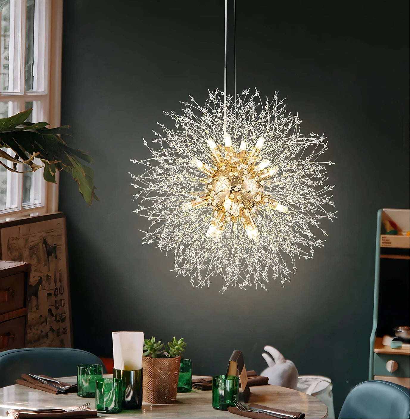 Luxe LED Kristallen Plafondlamp Paardenbloem – Moderne Gouden Kroonluchter – Design LED Lamp Woonkamer & Eetkamer