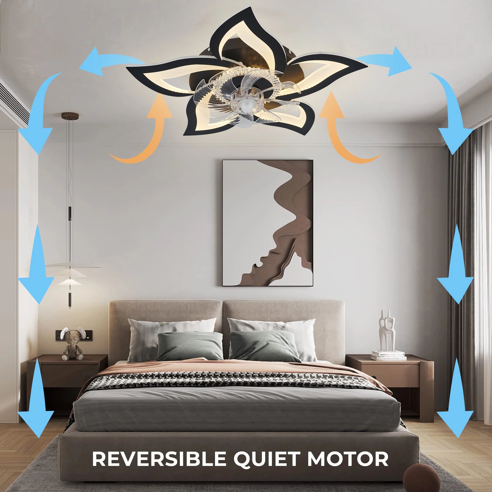 Moderne LED Plafondlamp met Ventilator en Afstandsbediening – Dimbare Lotus Plafondlamp met App voor Woonkamer, Slaapkamer & Keuken