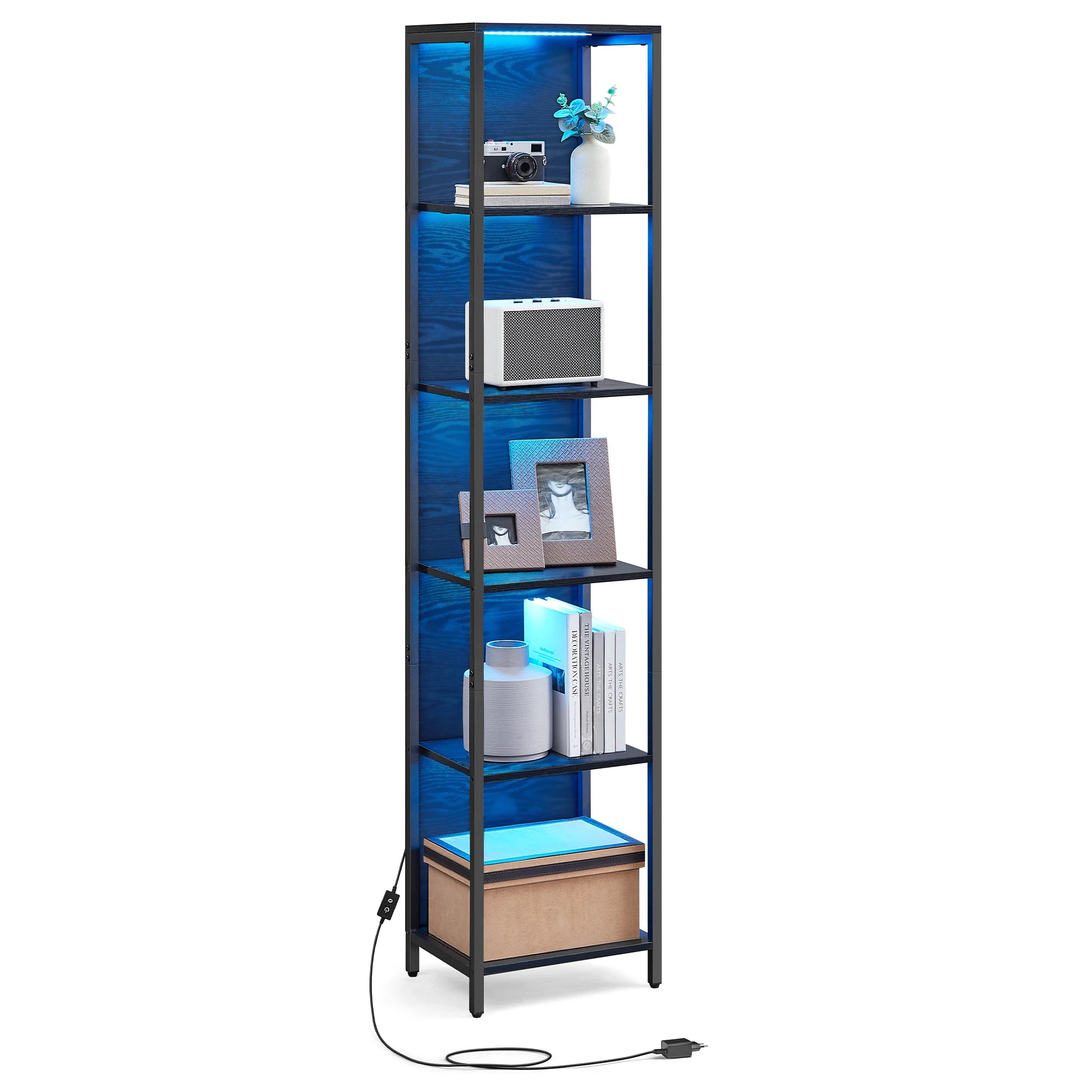 6‑Laagse Boekenkast met LED‑Verlichting - Stalen Frame & XXL Opbergruimte