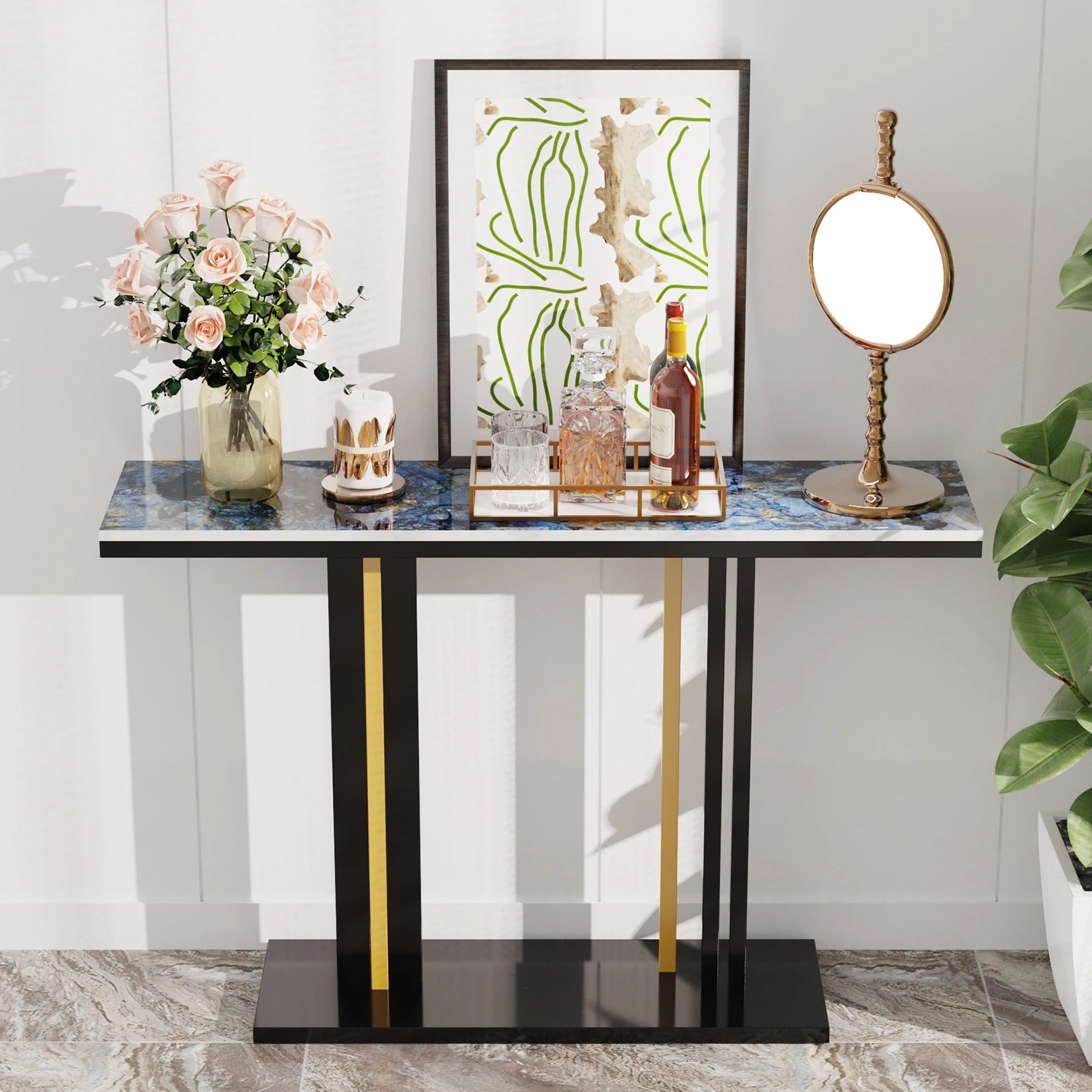 Moderne Console Tafel met Sintered Stone Blad – Smalle Haltafel / Wandtafel Luxe Design 118 cm