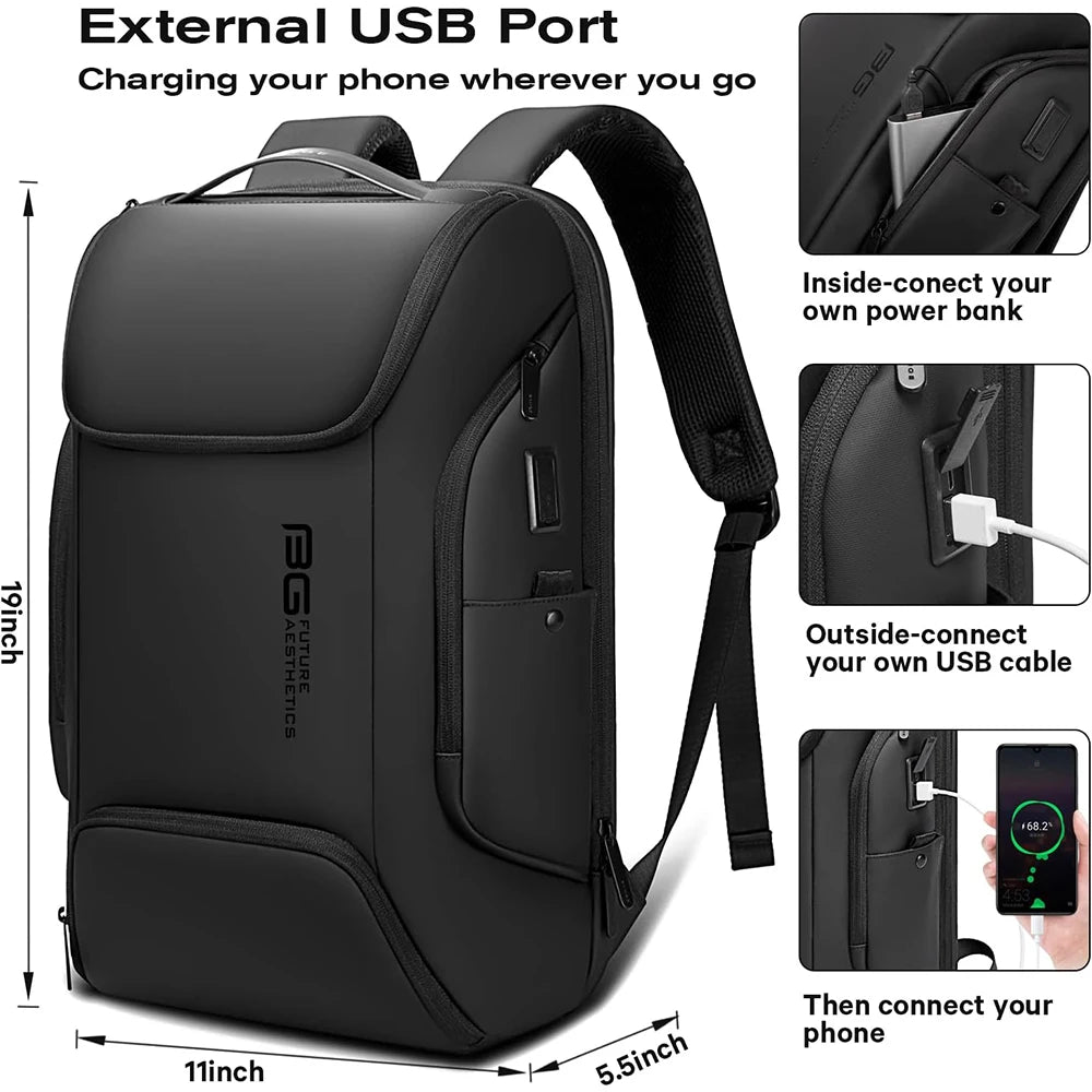 Waterdichte USB Smart Rugzak 15,6″ Laptop – Met USB‑Oplaadpoort Voor Mannen & Unisex