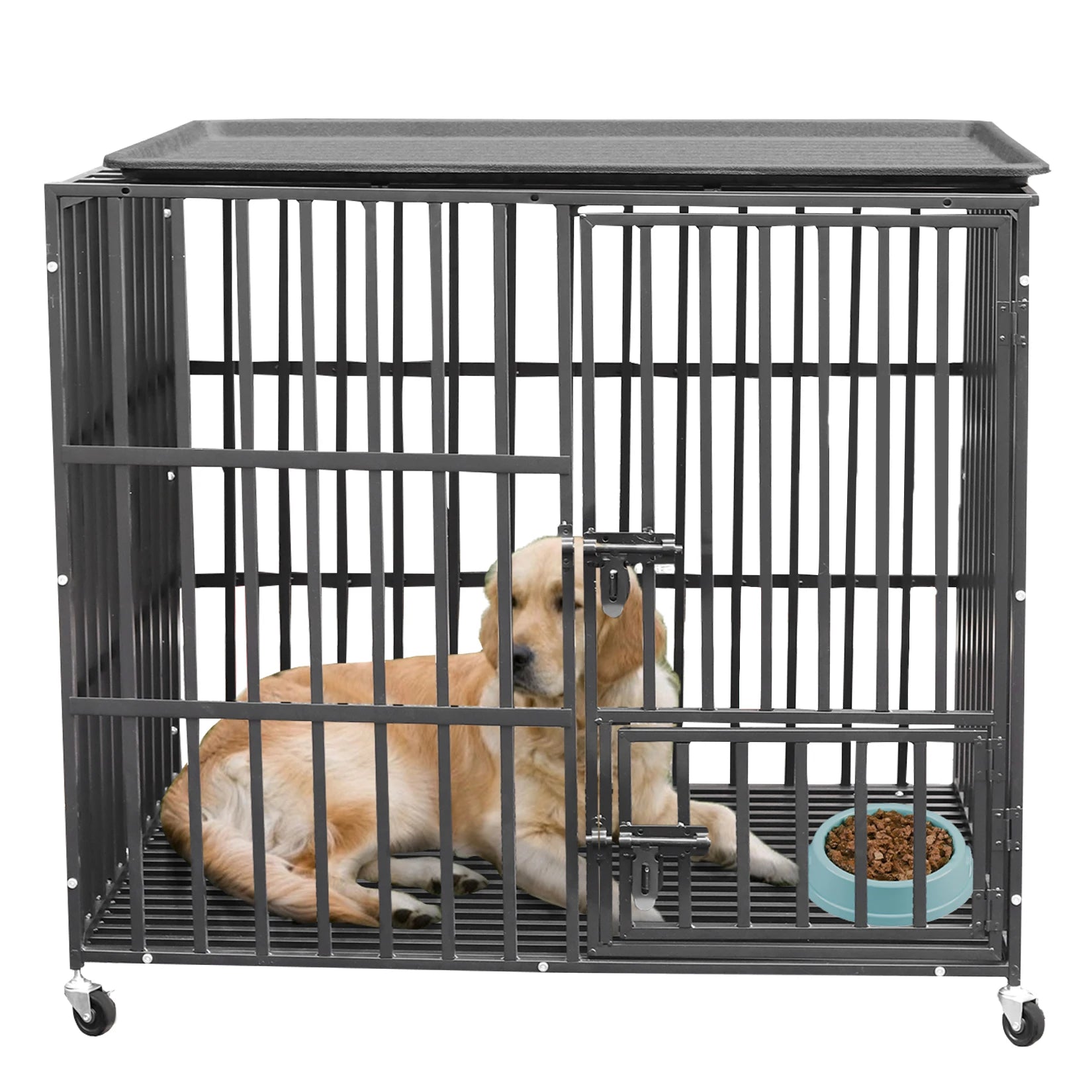 Stevige Hondenkooi met 3 Deuren en Wieltjes – Grote Metalen Hondenbench 37–46 Inch voor Grote Honden Binnen
