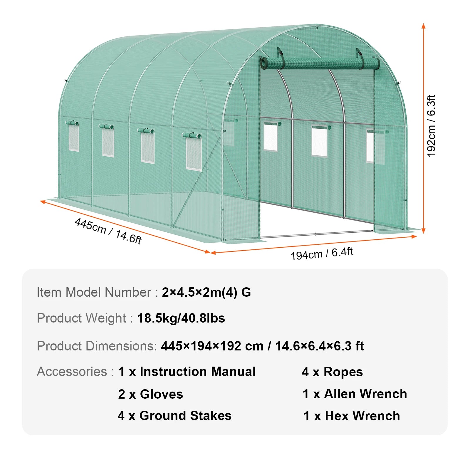 Wandelbare Tunnelkas met Stalen Frame 345×195×192 cm – Grote Inloop Tuinkas met PE Afdekking, Ritsdeur en Ventilatieramen