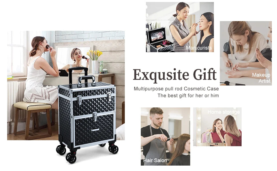 Professionele Rollende Make-up Koffer met Lade – Cosmetica Organizer Trolley voor Make-up Artisten