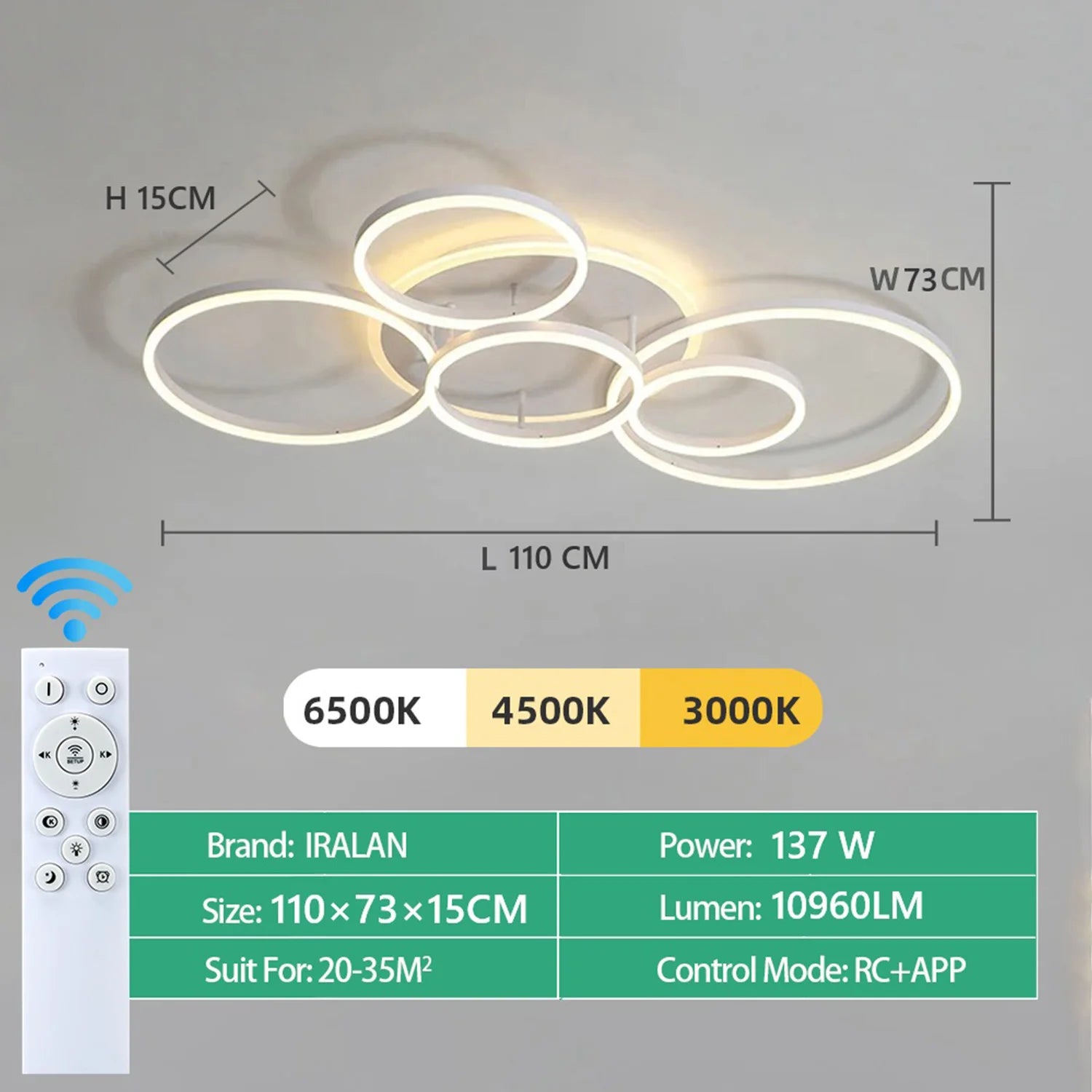 Moderne LED Plafondlamp met Ringen – Dimbare Smart Hanglamp met Afstandsbediening & App – Luxe Design voor Woonkamer & Slaapkamer