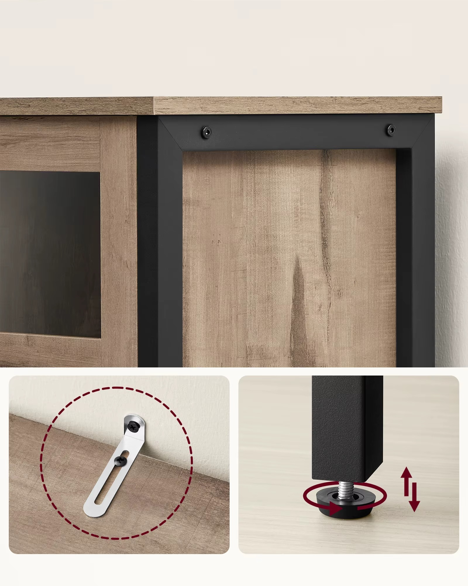 Industriële Dressoir met Glazen Deuren – Stalen Frame Opbergkast