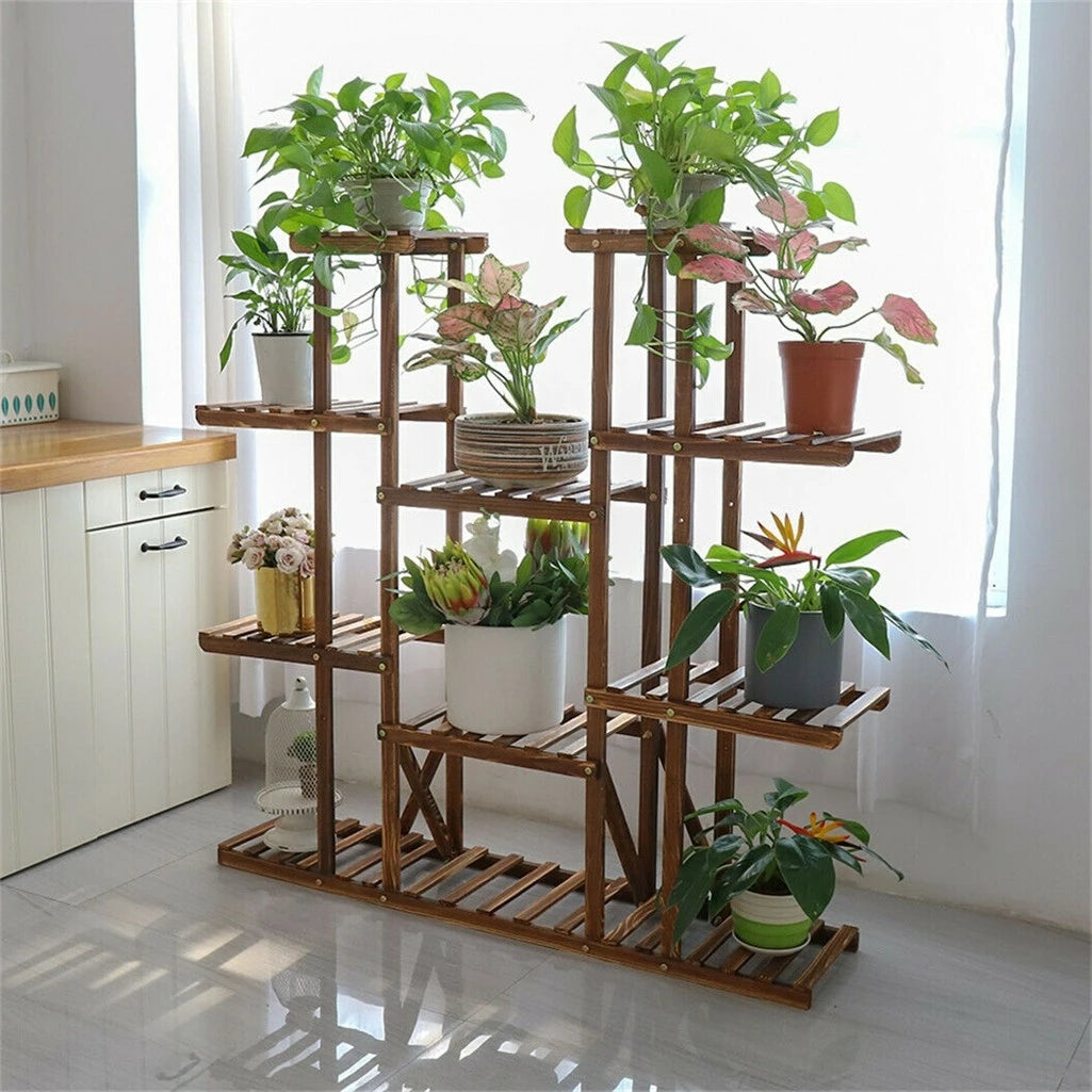 Houten Plantenrek 9 Niveaus – Grote Plantenstandaard voor Binnen & Buiten