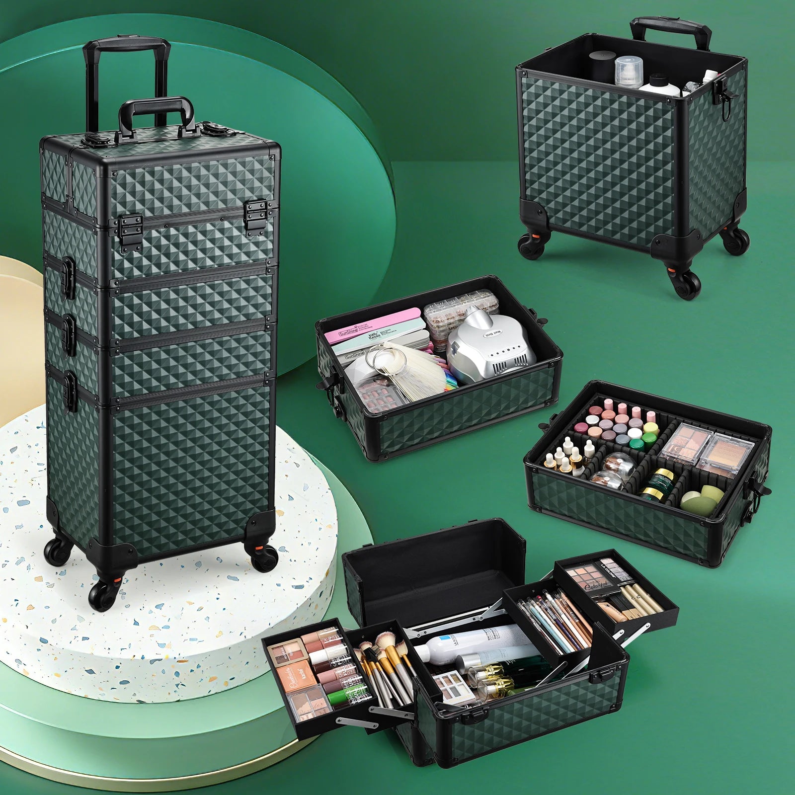 Rollende Make-up Koffer 4-in-1 – Cosmetica Trekkoffer met Wielen en Slot – Ruime Reiskoffer voor Beautyproducten en Accessoires