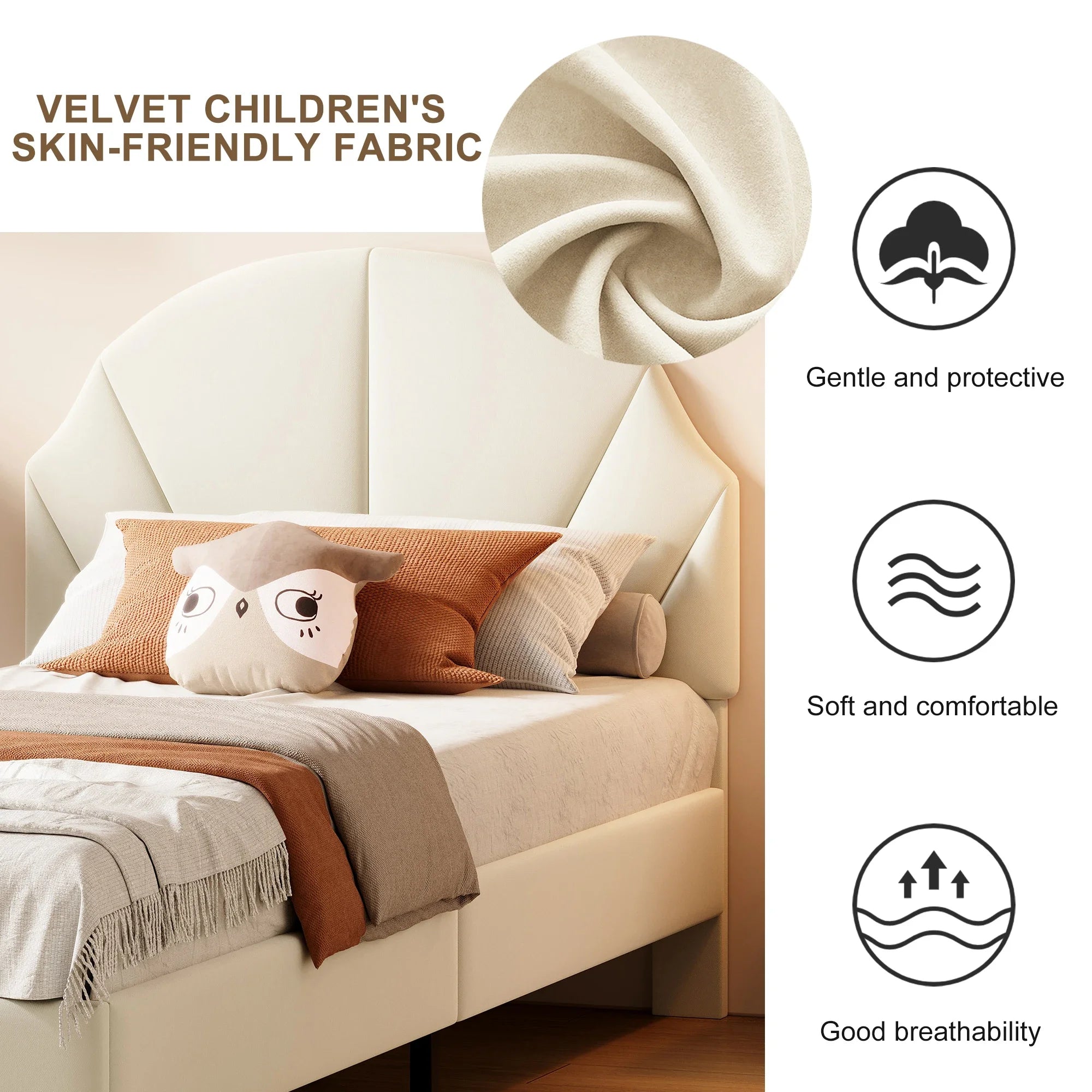 Kinderbed 90x200 Meisjesbed Fluweel Bloemenkroon – Speels & Stijlvol