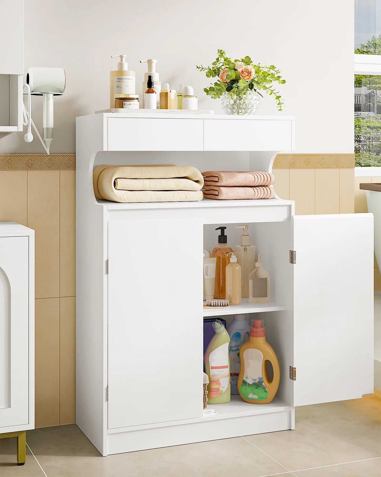 Badkamerkast opbergmeubel met 2 lades en deuren – modern design en maximale opslagruimte