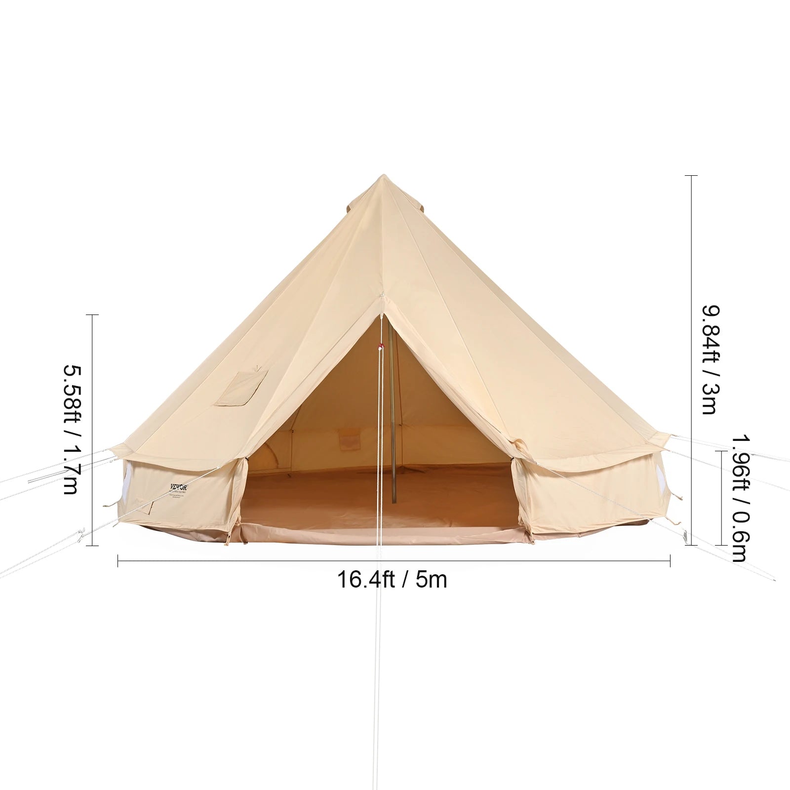 Canvas Bell Tent 5m – 4 Seizoenen Yurt Tent voor 8 Personen met Kachelaansluiting & Waterdicht Grondzeil