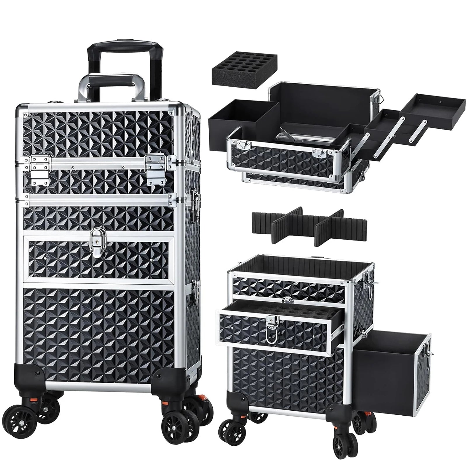 Professionele Rollende Make-up Koffer met Wielen en Laden – Grote Train Case voor Cosmetica – Reiskoffer voor Schoonheidsspecialisten