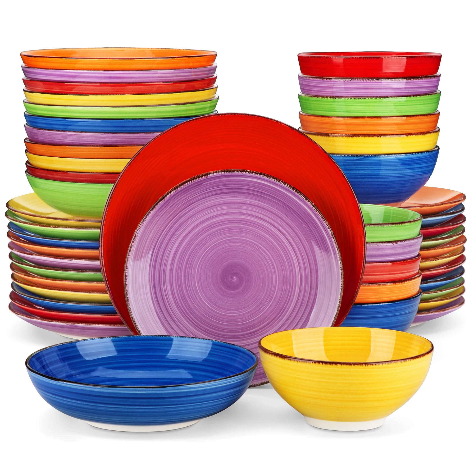 Keramisch Servies Set 12/24/48-delig – Luxe Porselein Serviesset met Handgeschilderd Spiraal Design – Vaatwasser- & Magnetronbestendig