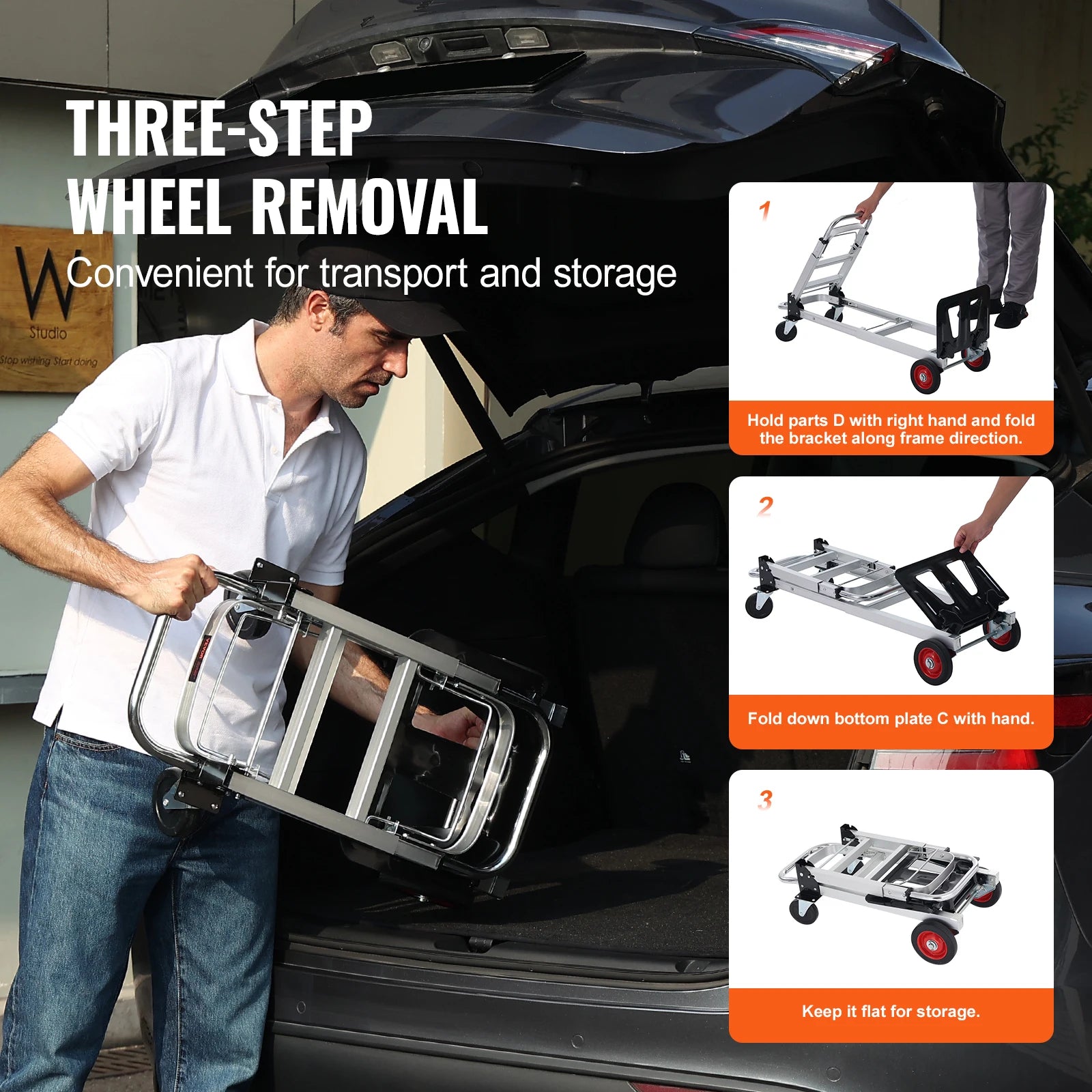 Opvouwbare Handwagen – Lichtgewicht Transportkar 400 lbs / 181 kg Draagvermogen – Stevige Dolly voor Bagage, Dozen en Magazijnartikelen