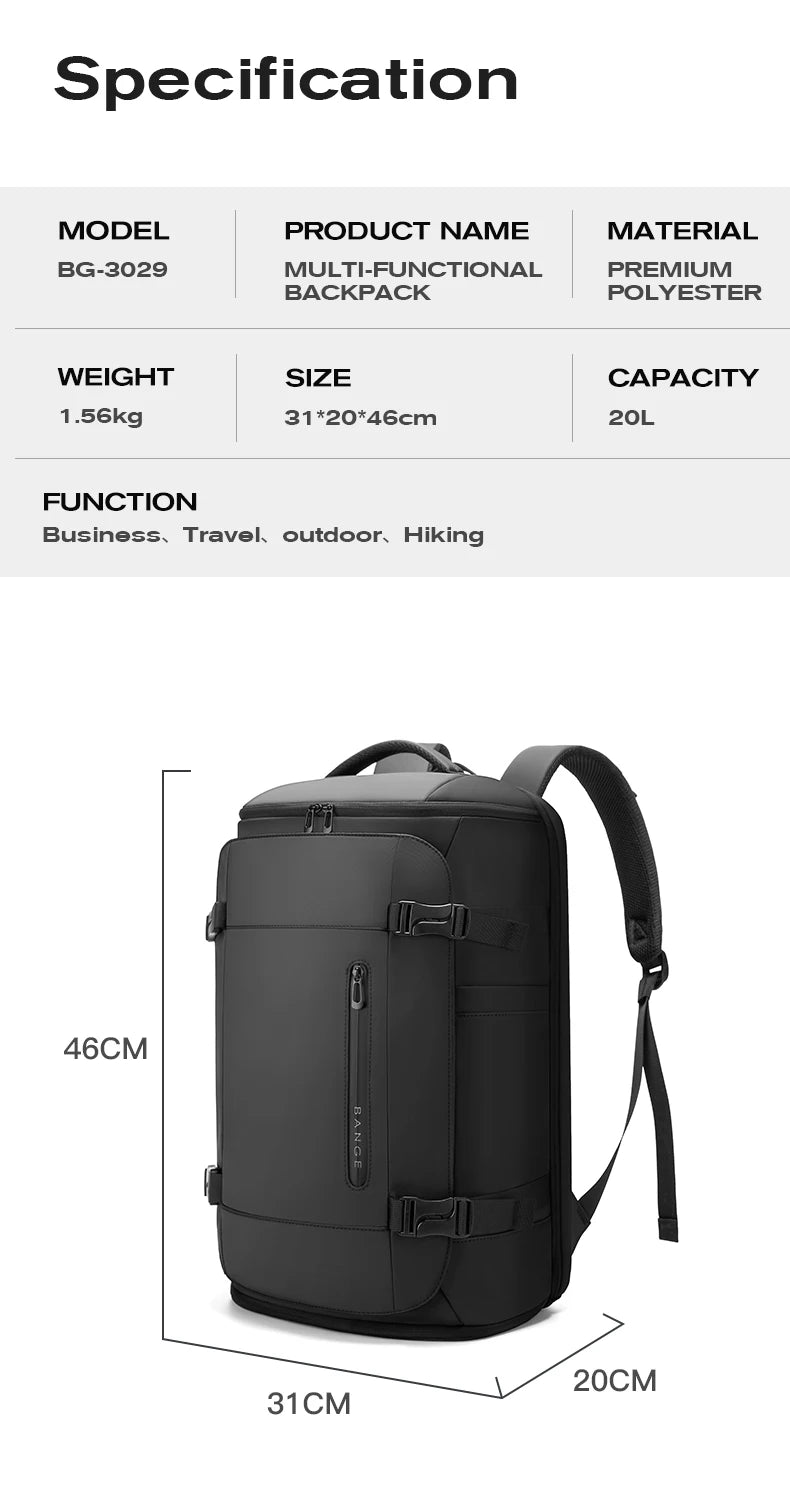 Grote Waterbestendige Rugzak – 36‑55L Voor Sport, Reis, Work & Outdoor Met Schoenvak & Laptopvak