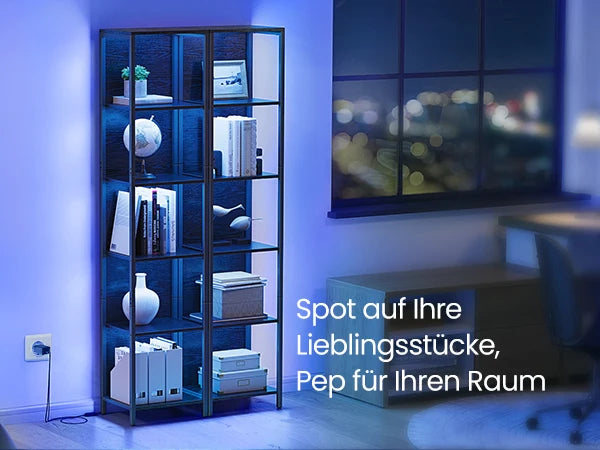 6‑Laagse Boekenkast met LED‑Verlichting - Stalen Frame & XXL Opbergruimte