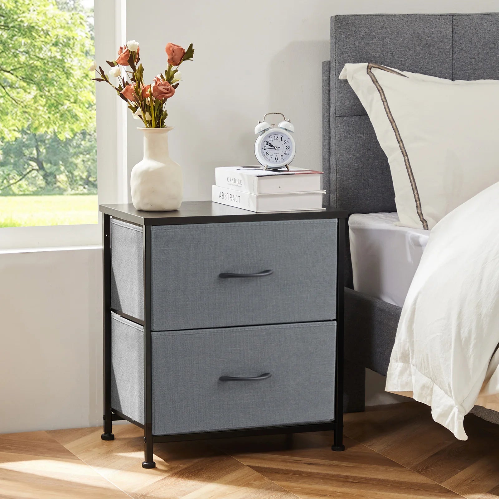 Multifunctioneel Nachtkastje met 2 Stoffen Lades – Modern Bijzettafel voor Slaapkamer en Woonkamer