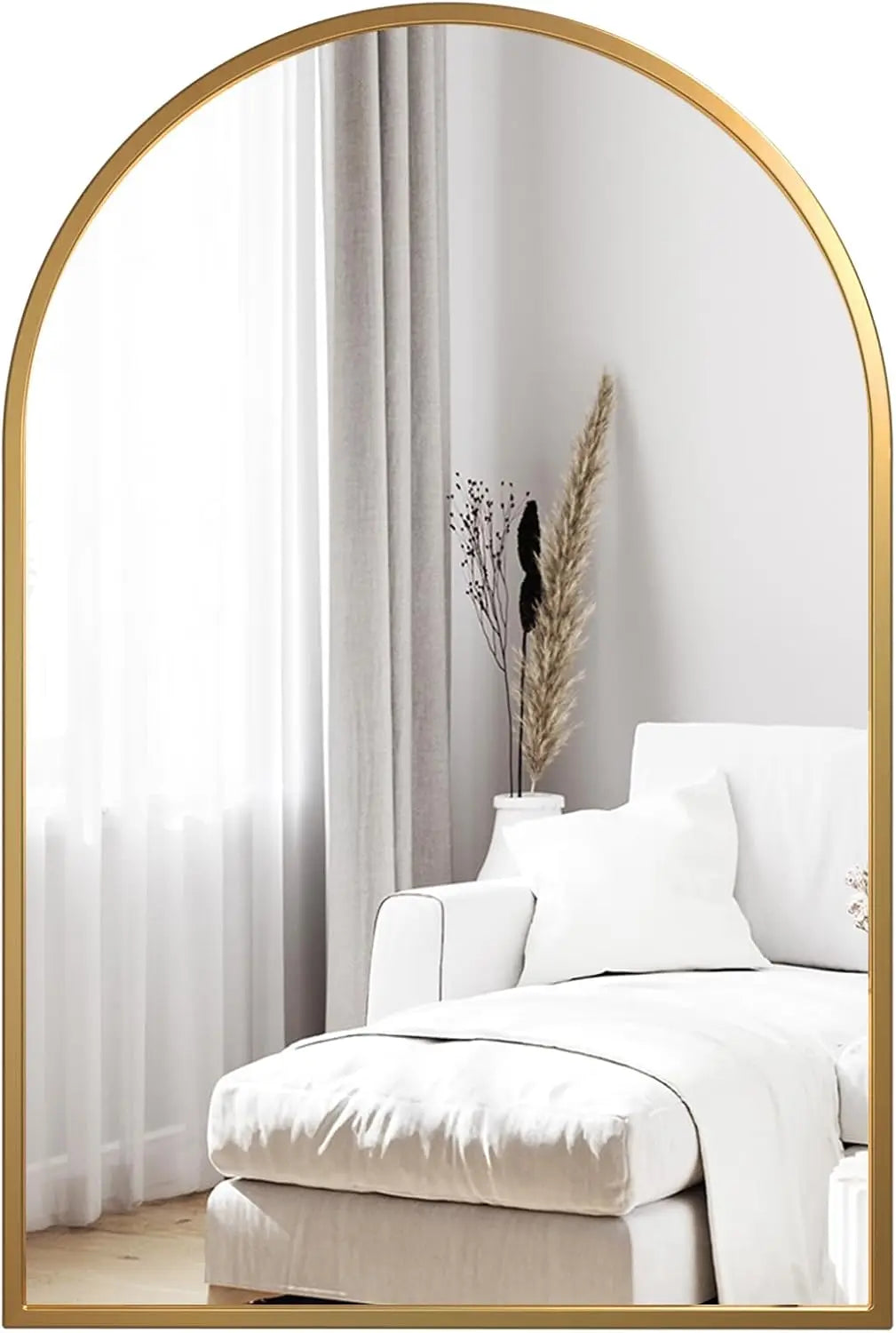 Boogwandspiegel 66x96 cm – Moderne Halfronde Spiegel met Zwart Aluminium Frame