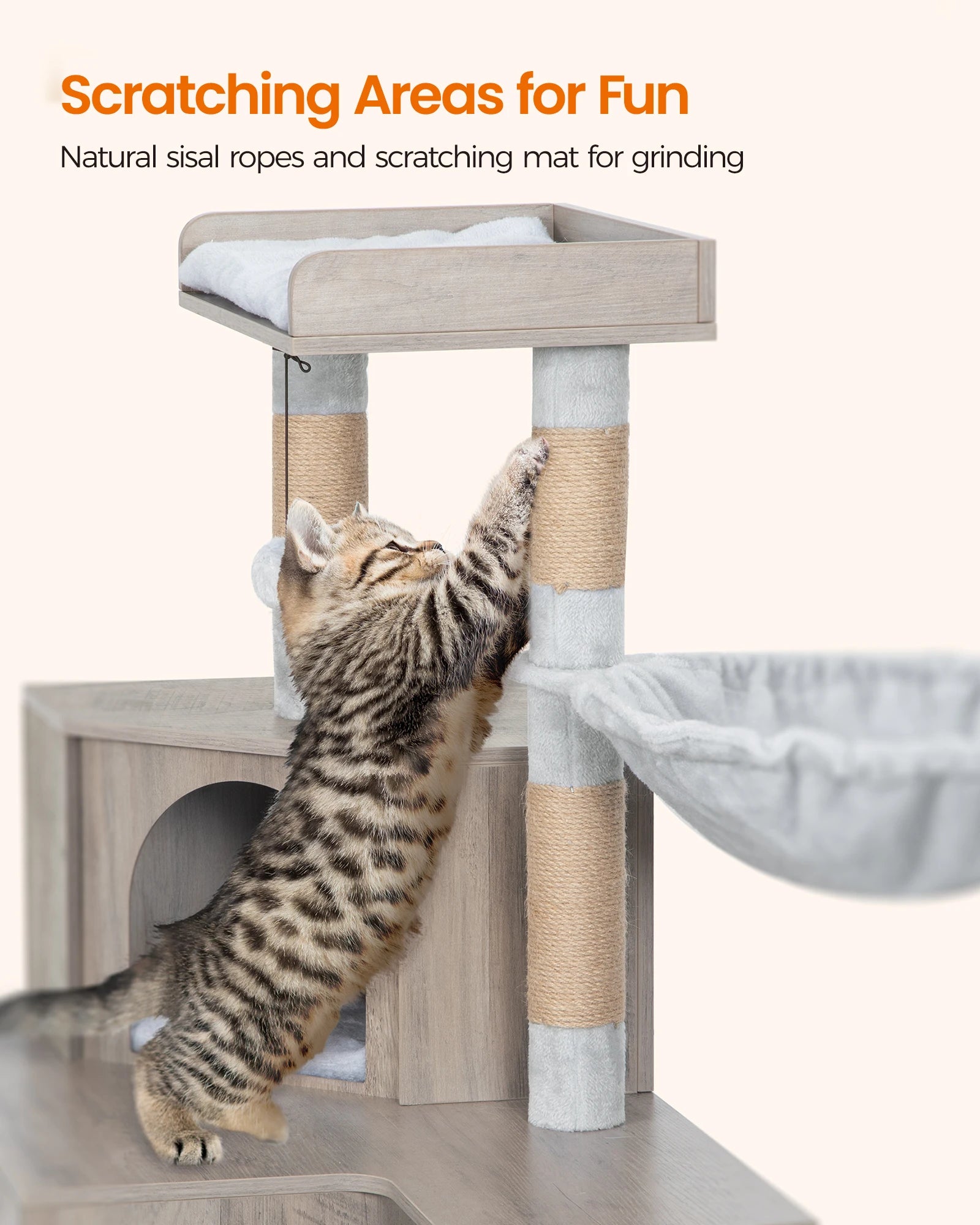 Kattenmeubel met Kattenbak Kast – 4-in-1 Kattenboom met Krabpaal, Platform en Kattenhuis – Modern Design met Sisal Krabmat
