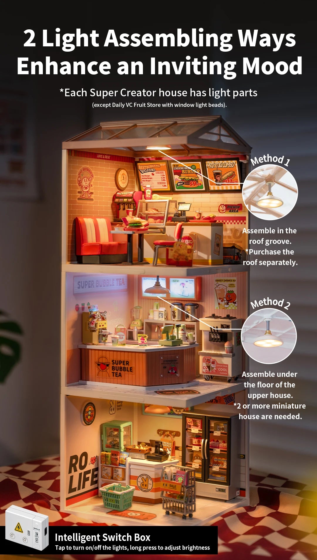 Miniatuur Poppenhuis Bouwset – Burgers Bar Thema – Creatieve DIY Bouwstenen voor Kinderen en Tieners