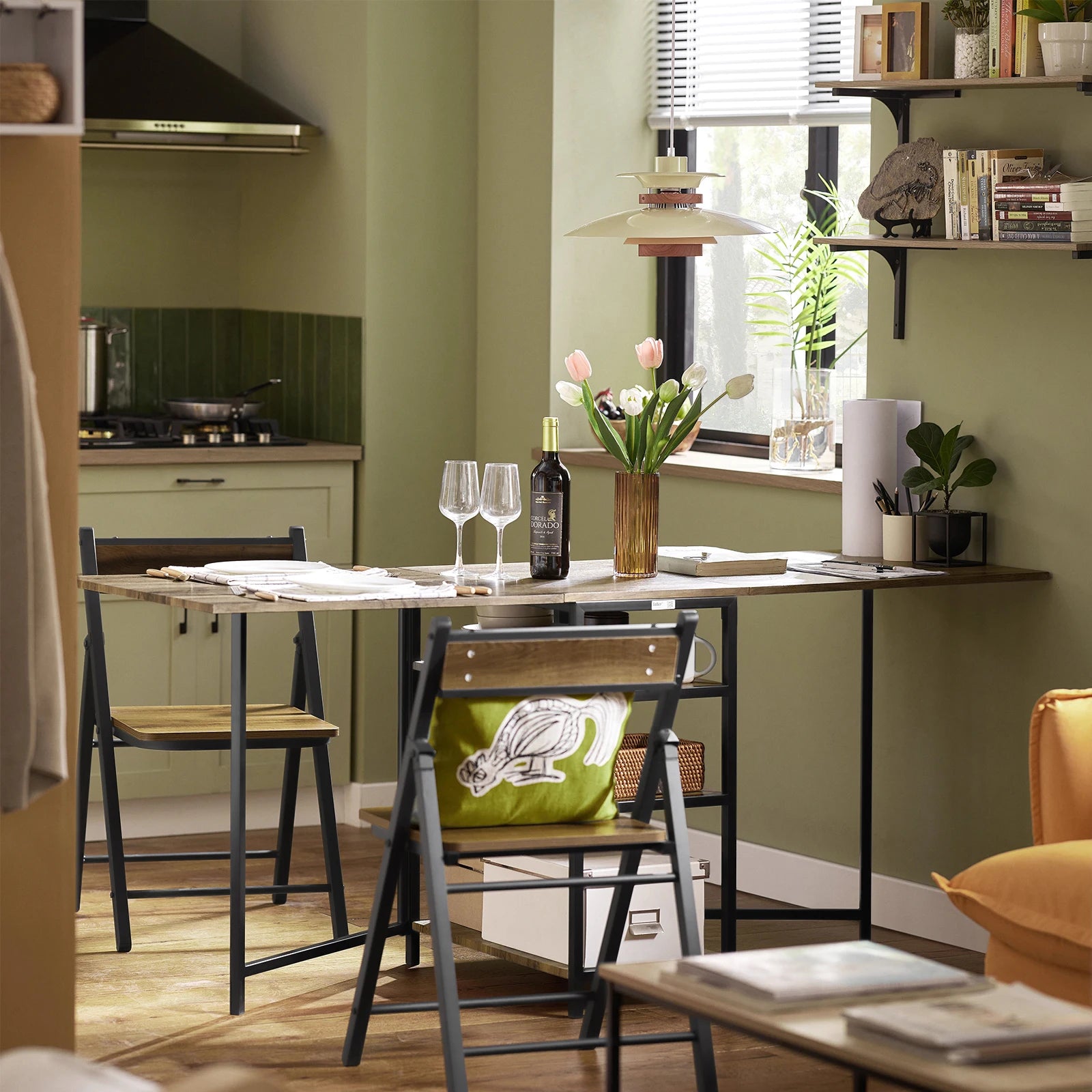 FWT62-N Folding Dining Room Table with 3 Shelves Folding Table Kitchen Table Wooden Table Table Industrial Design