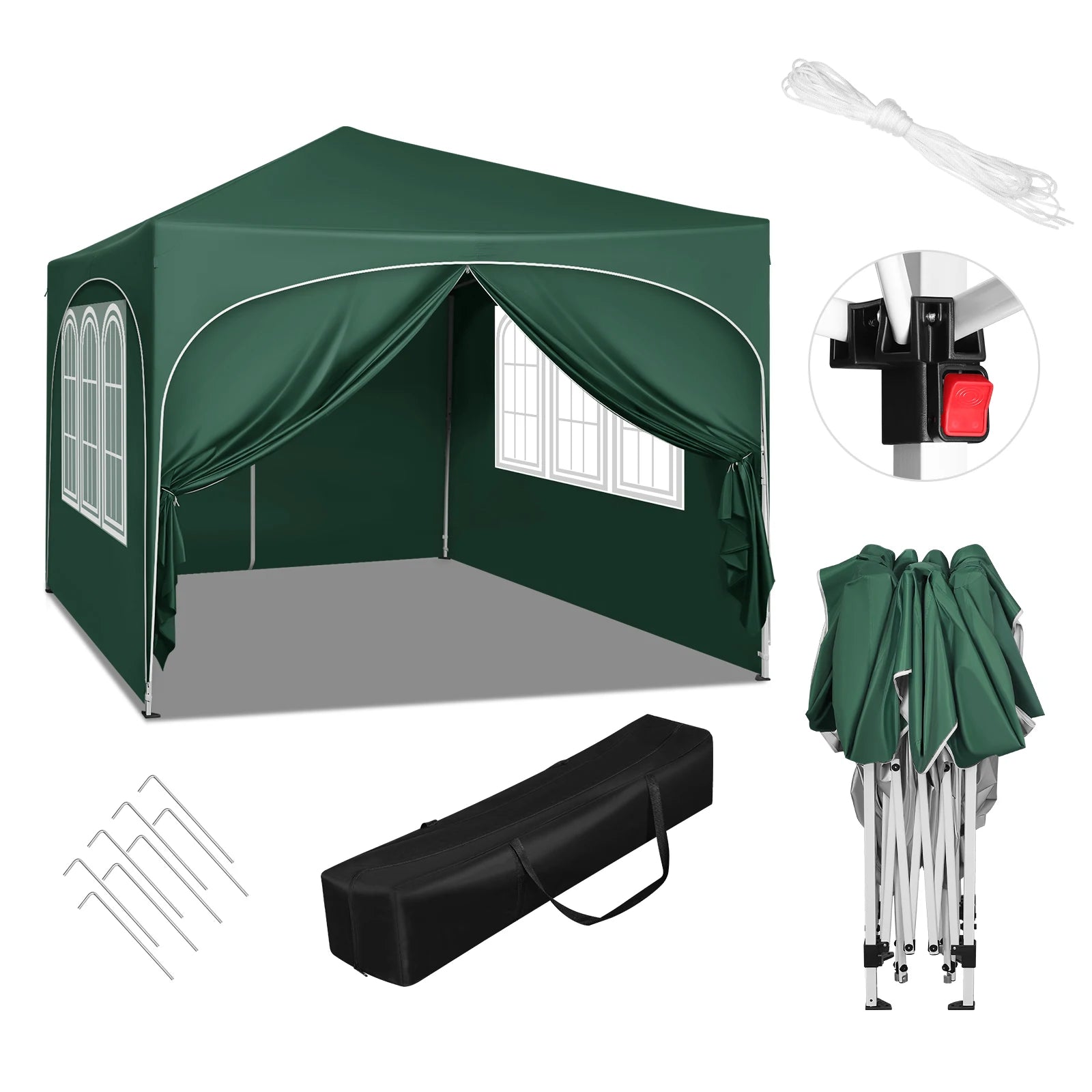 Opvouwbare Partytent 3x3 m Waterafstotend – Pop-up Tuintent met 4 Zijwanden, UV50+ Bescherming & Draagtas