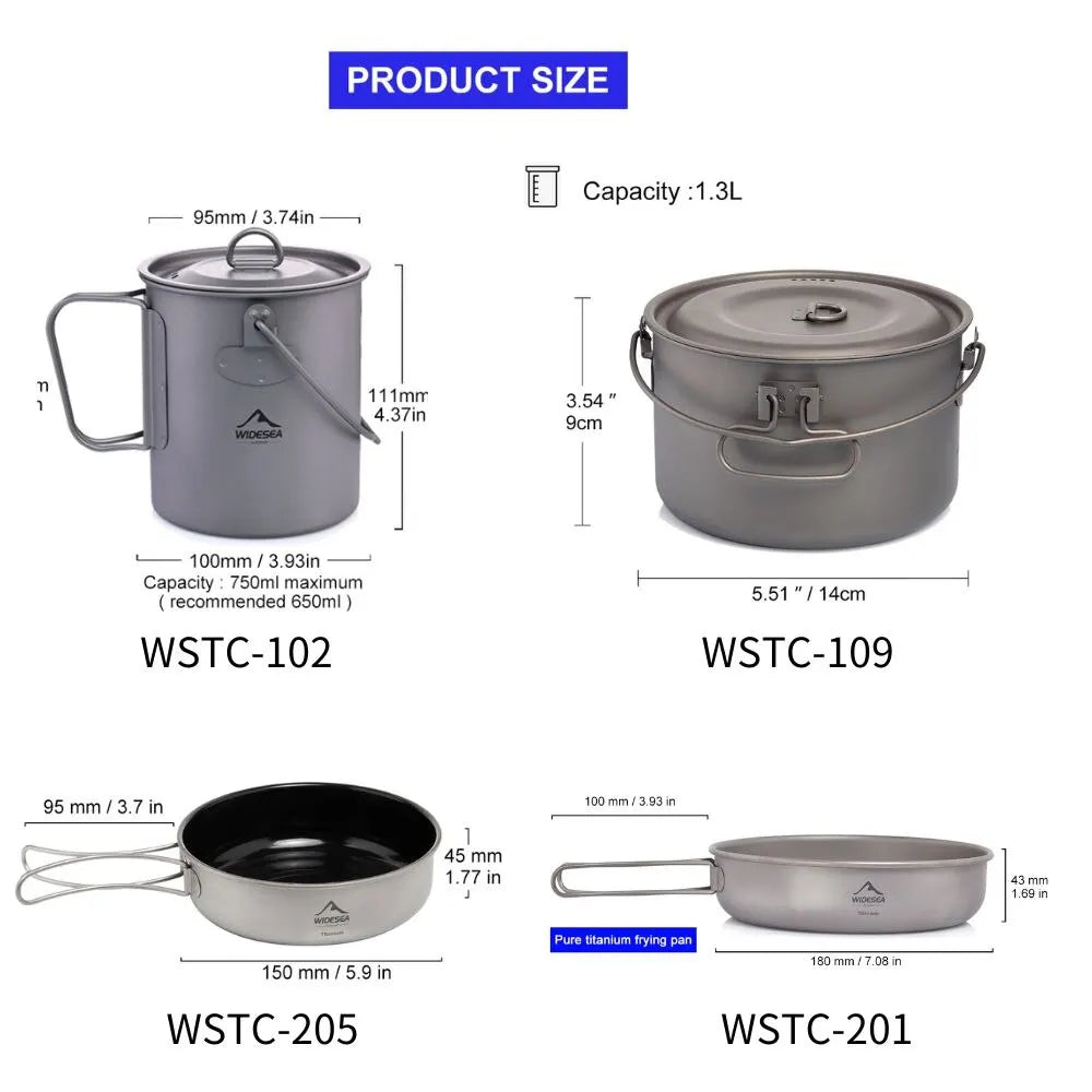 Titanium Outdoor Camping Kookset – Lichtgewicht Titanium Servies Met Kookpot en Koekenpan
