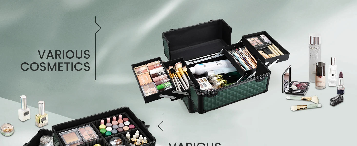 Rollende Make-up Koffer 4-in-1 – Cosmetica Trekkoffer met Wielen en Slot – Ruime Reiskoffer voor Beautyproducten en Accessoires