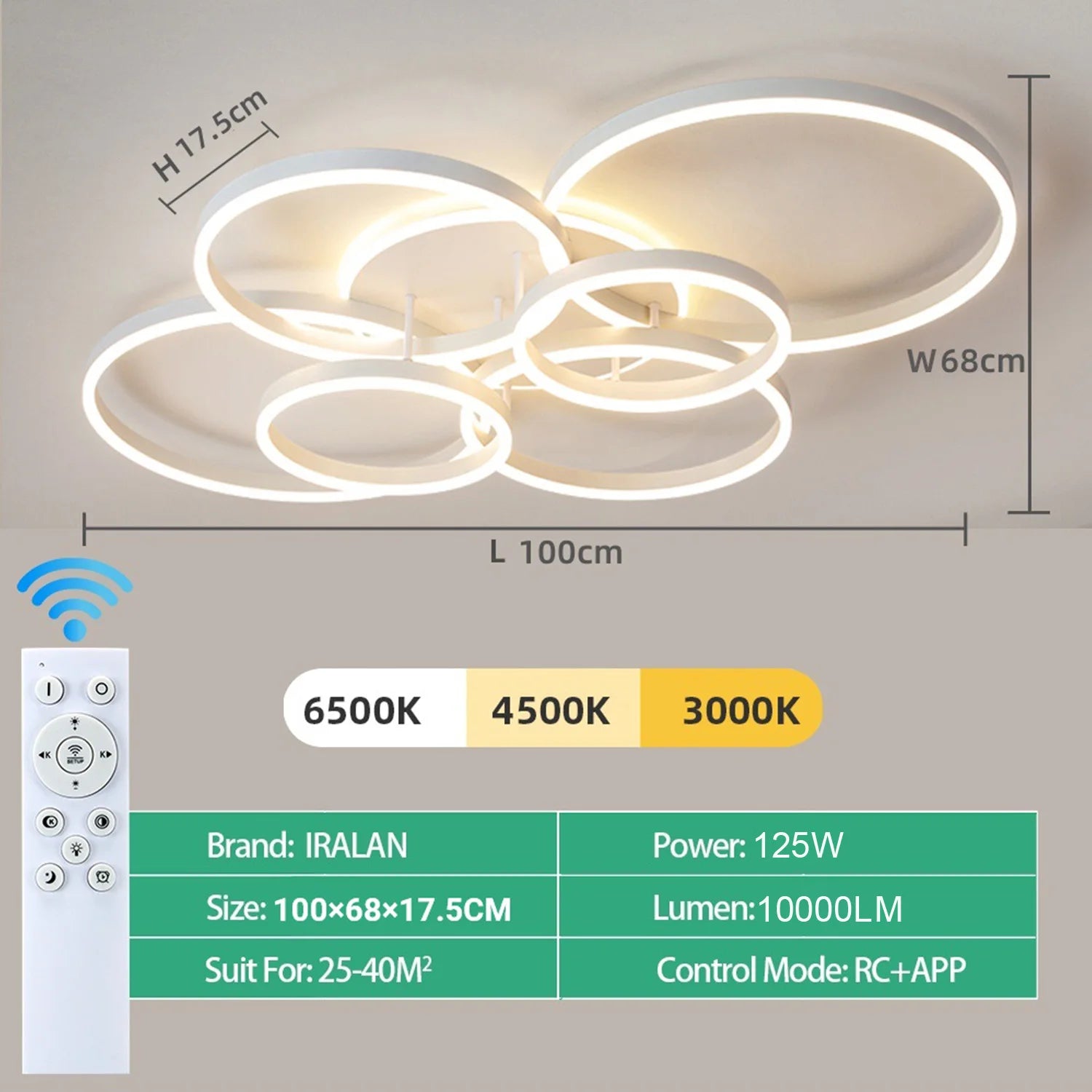Slimme LED Kroonluchter Ring Design – Dimbare Plafondlamp met Afstandsbediening