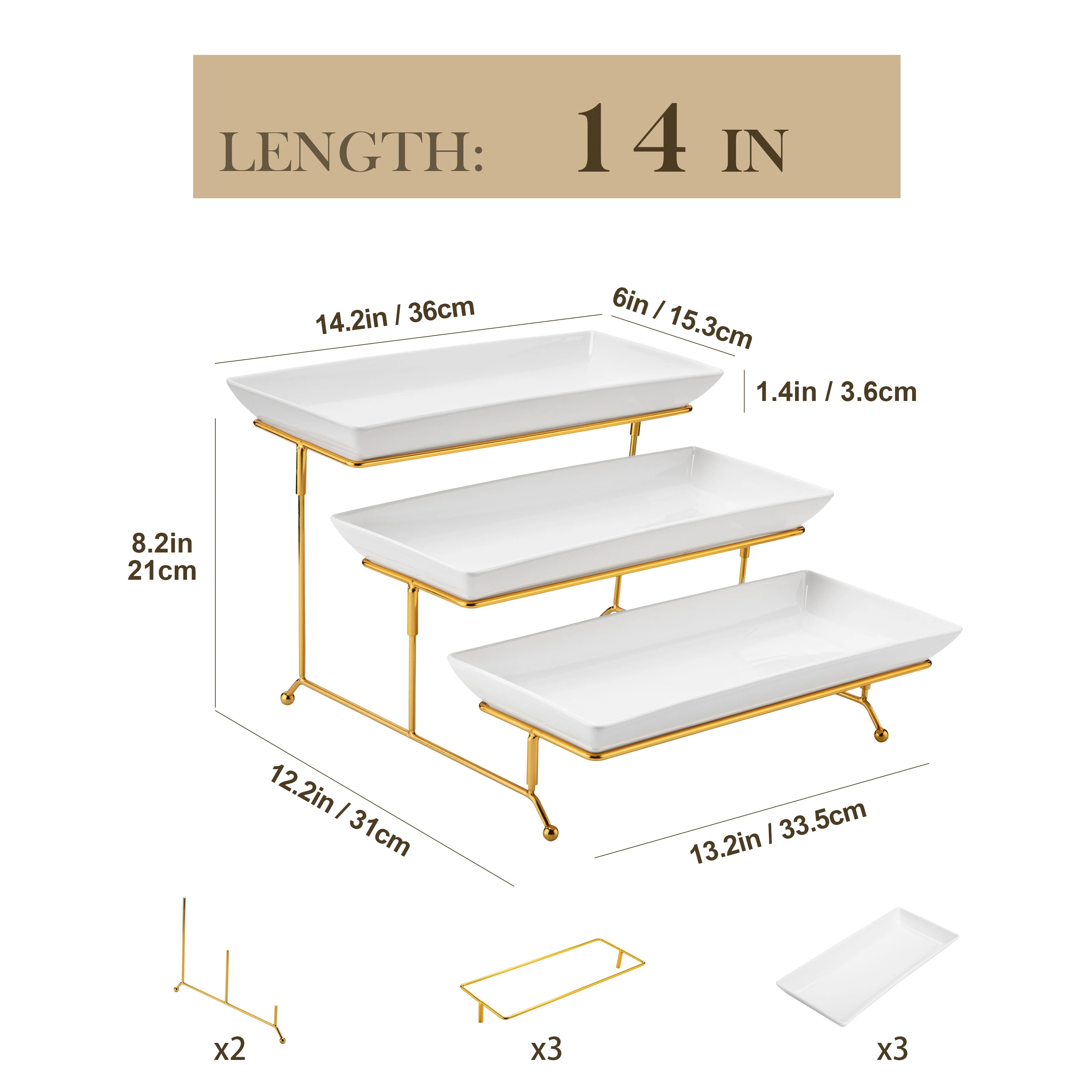 3-Laags Porseleinen Serveerschaal met Gouden Rand – Luxe Etagère voor High Tea, Buffet & Feest
