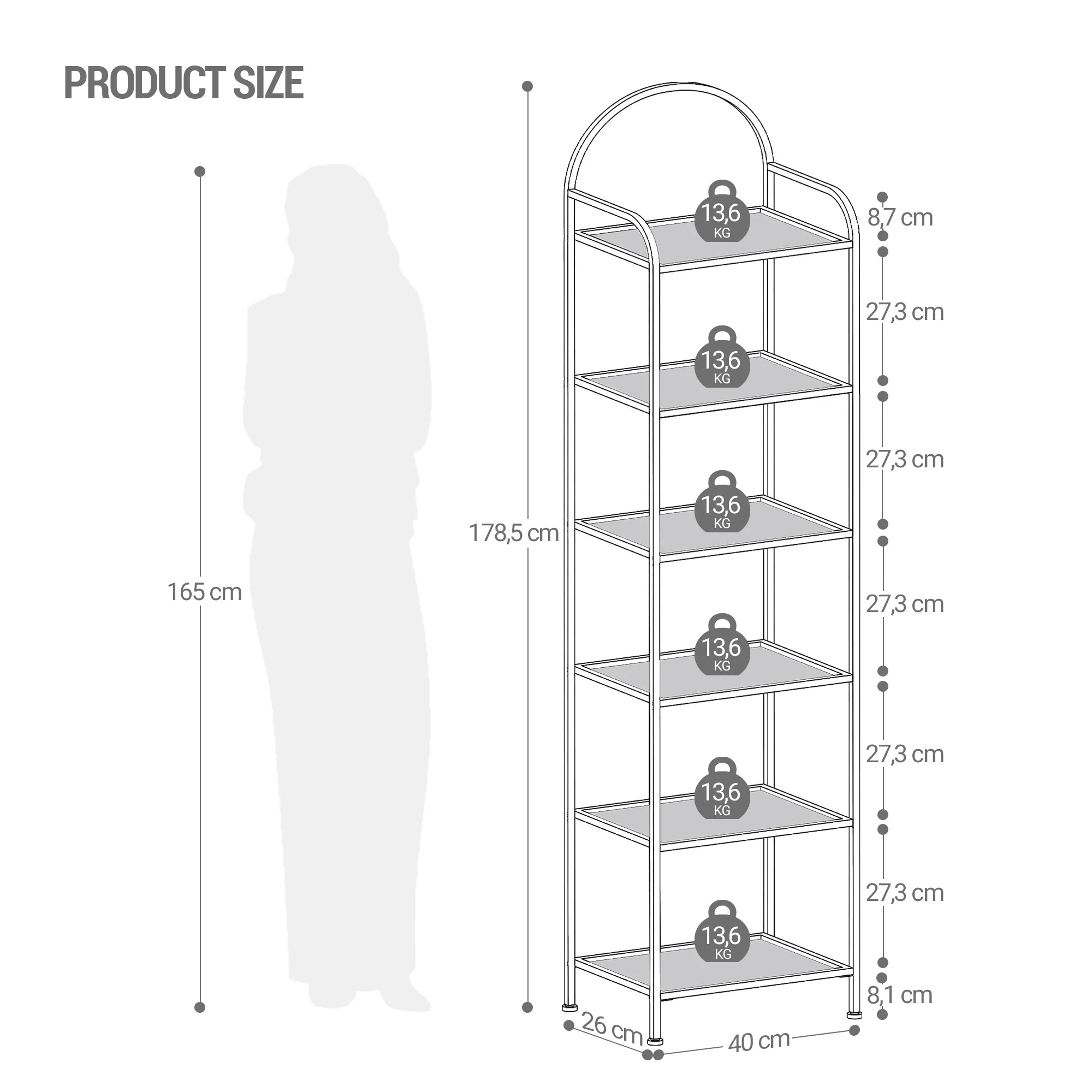 Smalle Boekenkast met Gehard Glas en Gouden Frame – 6-Laags Ladder Kast voor Woonkamer, Slaapkamer & Badkamer