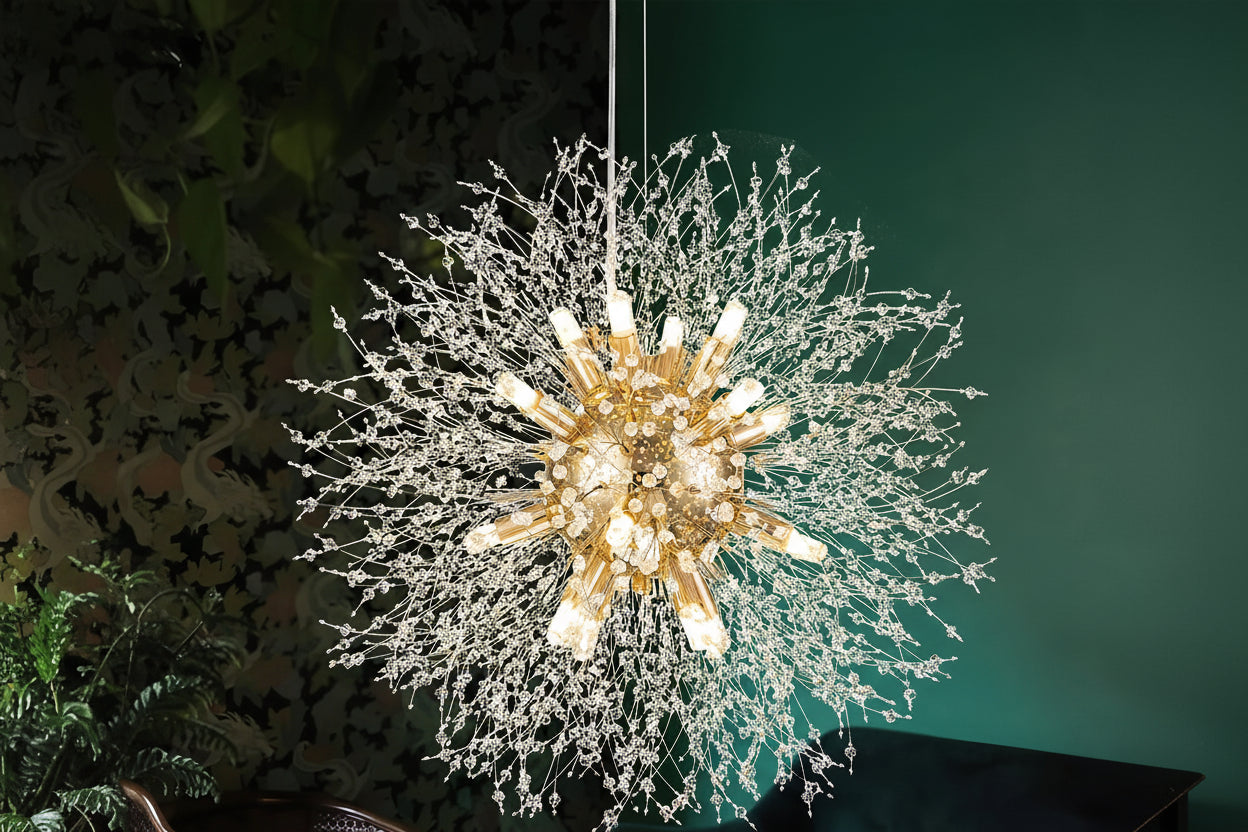 Moderne LED Plafondlamp Paardenbloem – Dimbare Kristallen Kroonluchter met Afstandsbediening
