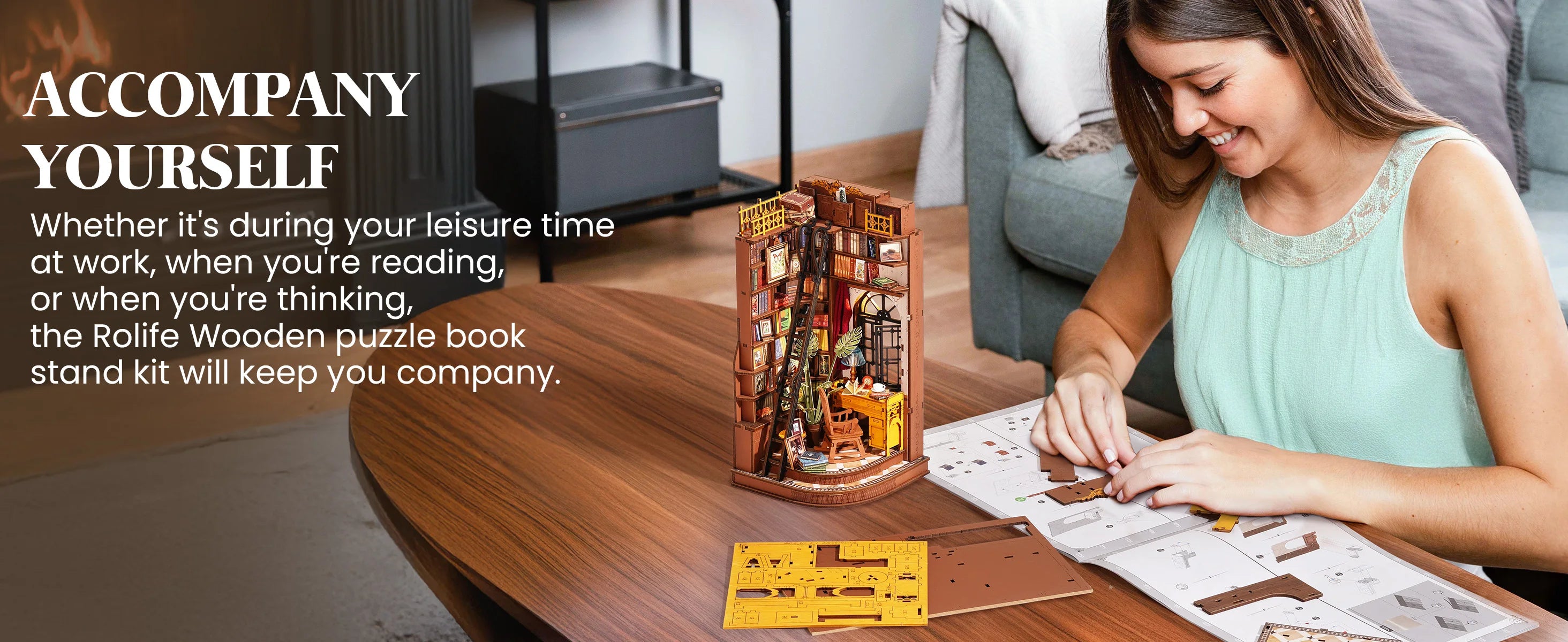 DIY Book Nook Miniatuur Bibliotheek met LED Verlichting – Britse Stijl Boekensteun Bouwpakket – Decoratieve Boekenplank Insert voor Boekenkast