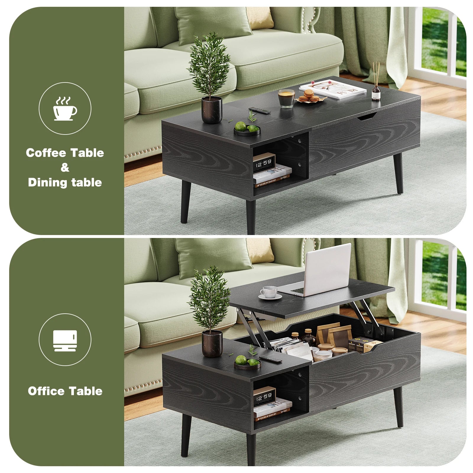 Verstelbare Salontafel met Lift‑Top en Opbergruimte – 100 × 50 cm