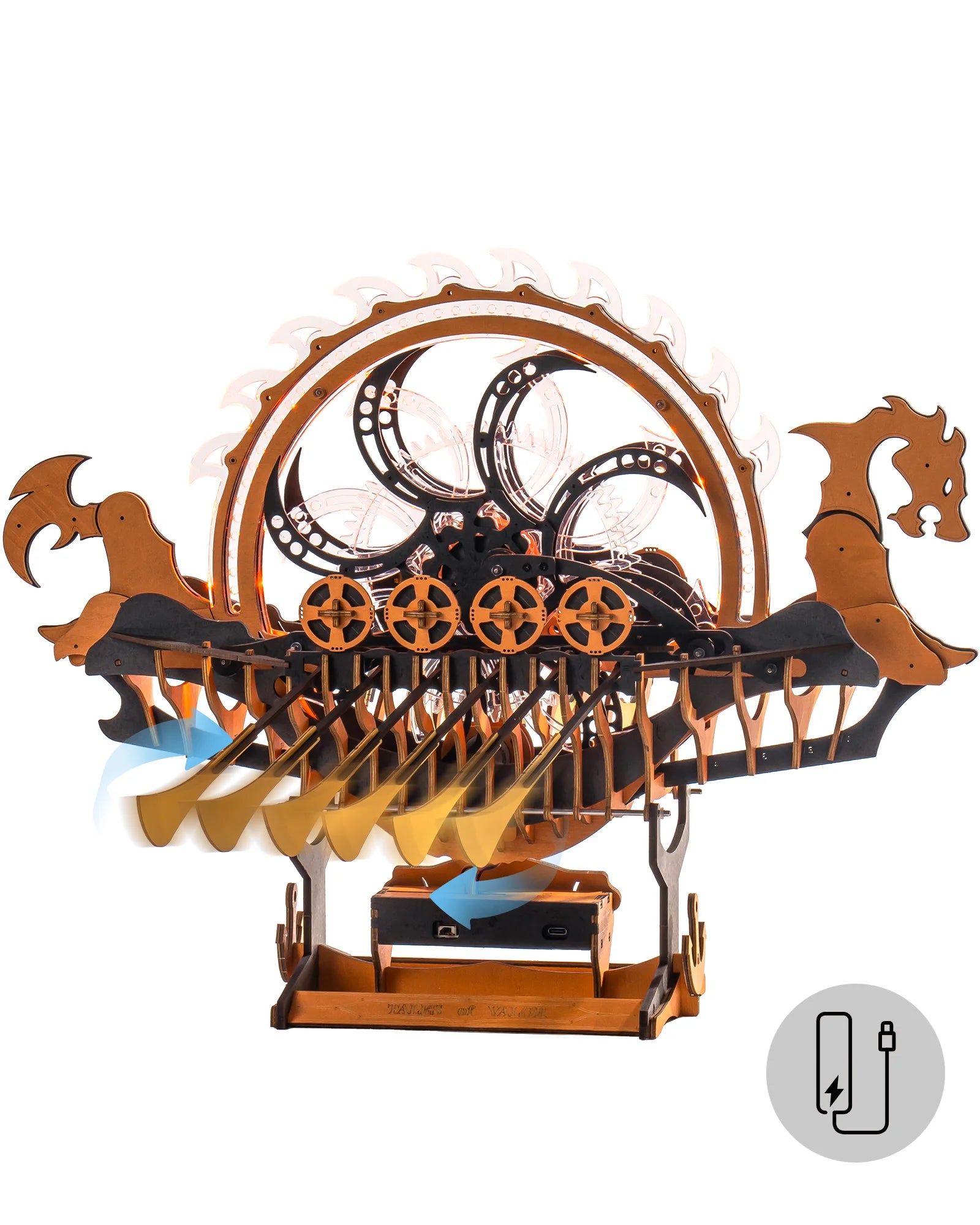 3D Houten Vikingschip Puzzel – Bewegend Model met LED Verlichting – Educatief Houten Speelgoed voor Kinderen en Volwassenen