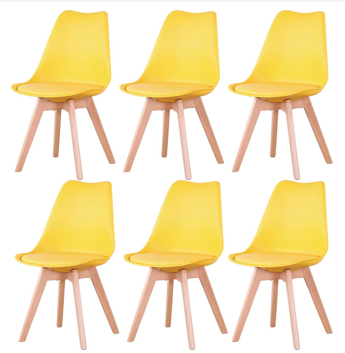 Set van 6 Eetkamerstoelen – Stoelen met Rugleuning & Beukenhouten Poten – Scandinavisch Design – Khaki