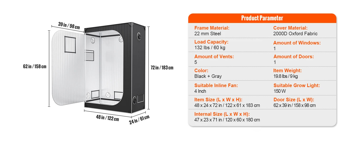 Groeizelt 600D Mylar – Professionele Kweektent met Kijkvenster voor Binnenkweek en Hydrocultuur