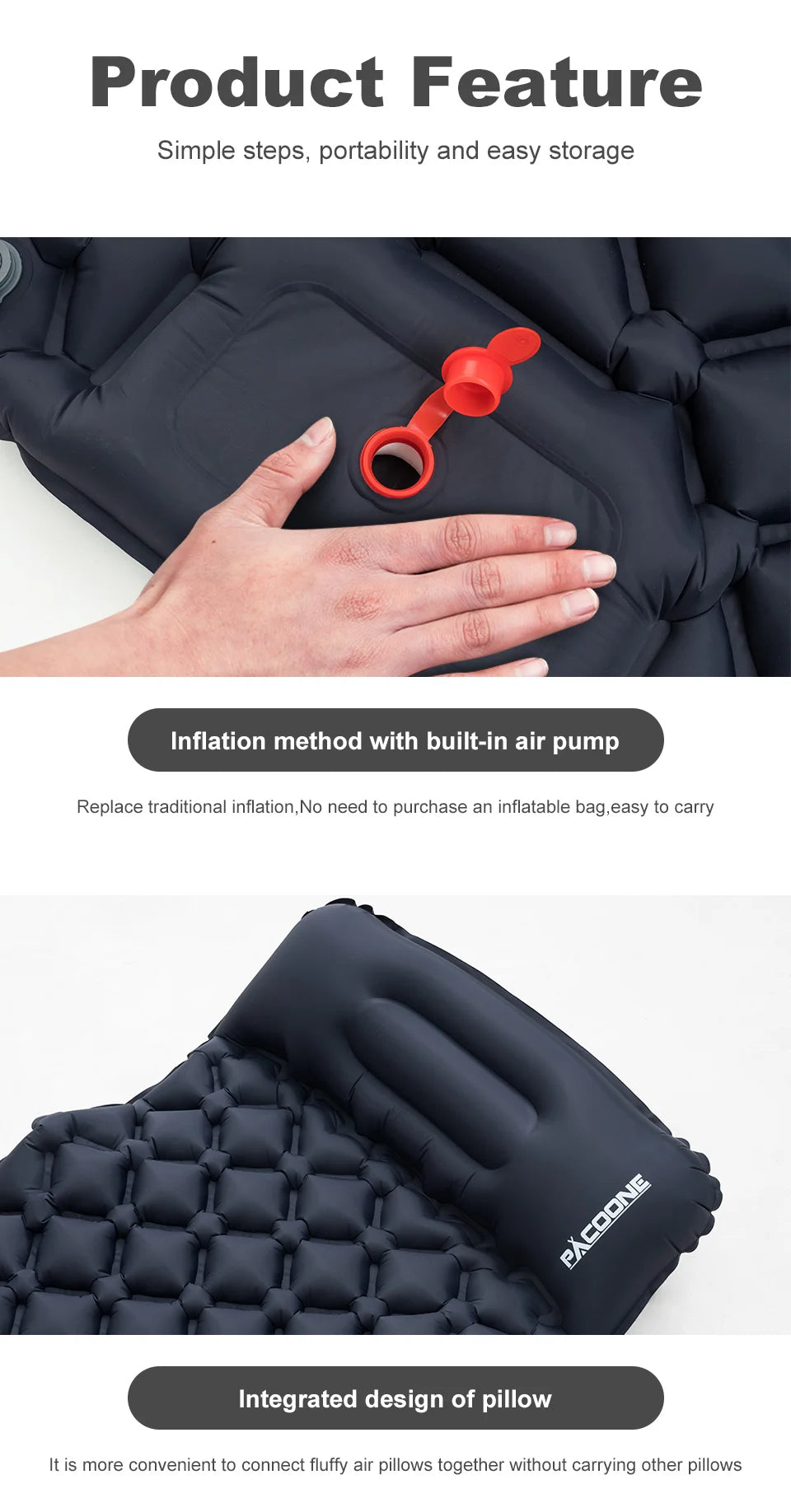 Opblaasbaar Ultralicht Slaapmatje met Ingebouwd Kussen en Pomp – Comfortabel Outdoor Slaapsysteem