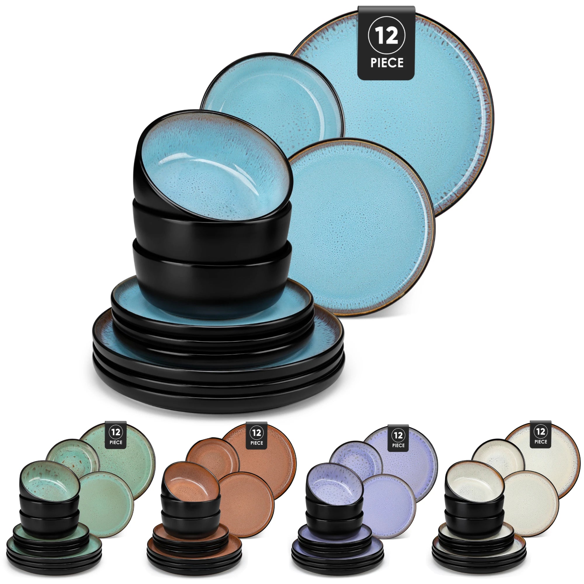 Servies Set 16-Delig – Mat Zwart Keramisch Servies – Modern & Duurzaam Steengoed voor 4 Personen