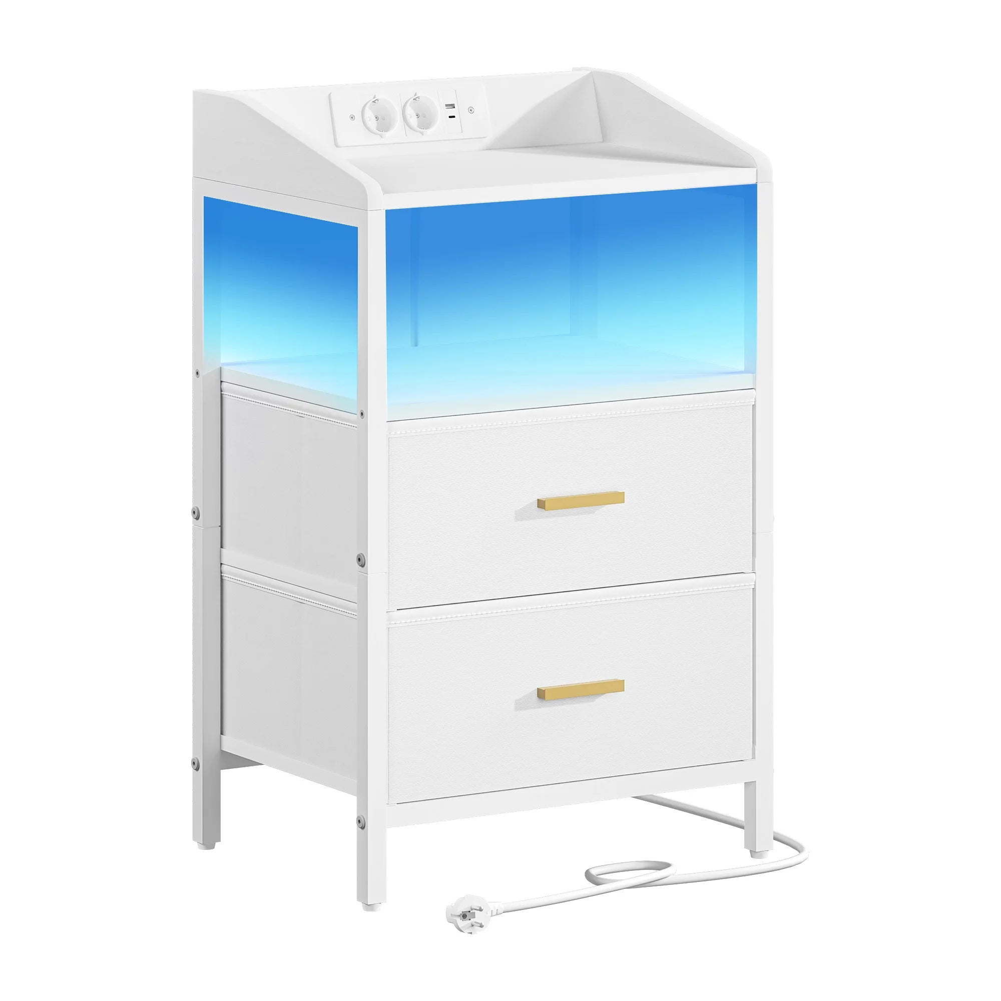 LED Nachtkastje met Oplaadstation en USB-C – Modern Bijzettafel met 2 Lades en Planken – Zwart/Wit