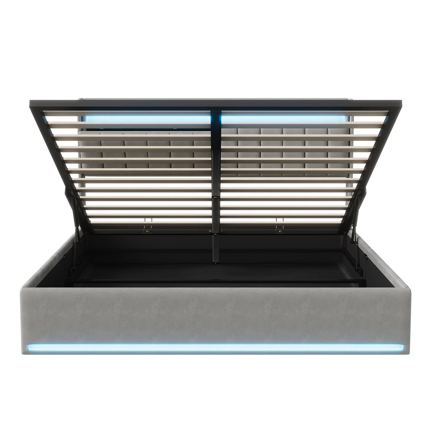 Tweepersoonsbed met geïntegreerde LED‑verlichting, USB‑oplaadfuncties en opbergruimte – Modern en functioneel bedframe