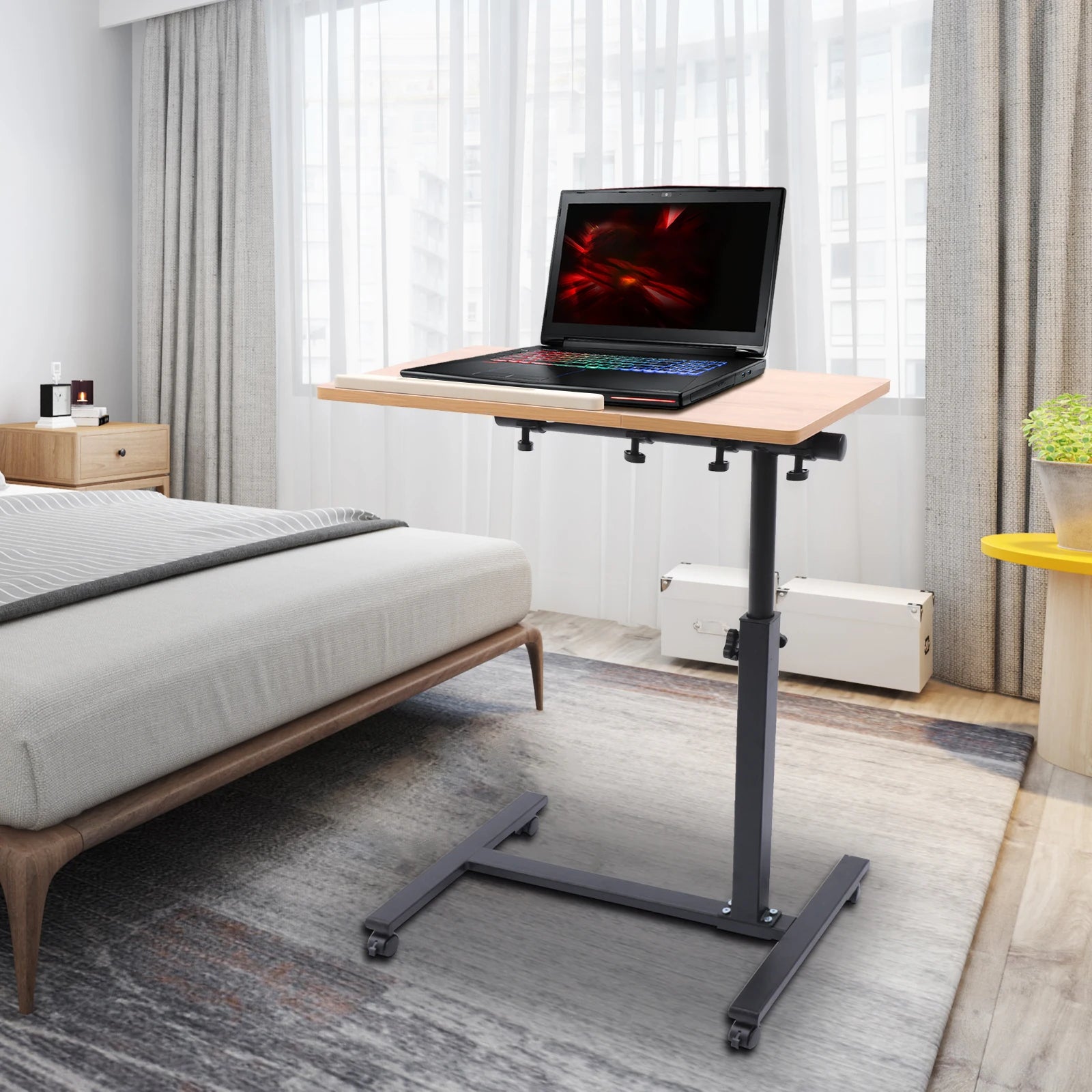 Verstelbaar Laptopbureau 360° Draaibaar – Mobiele Laptoptafel met Wielen – Ergonomisch Bureau in Hoogte Verstelbaar voor Thuiswerken en Studeren