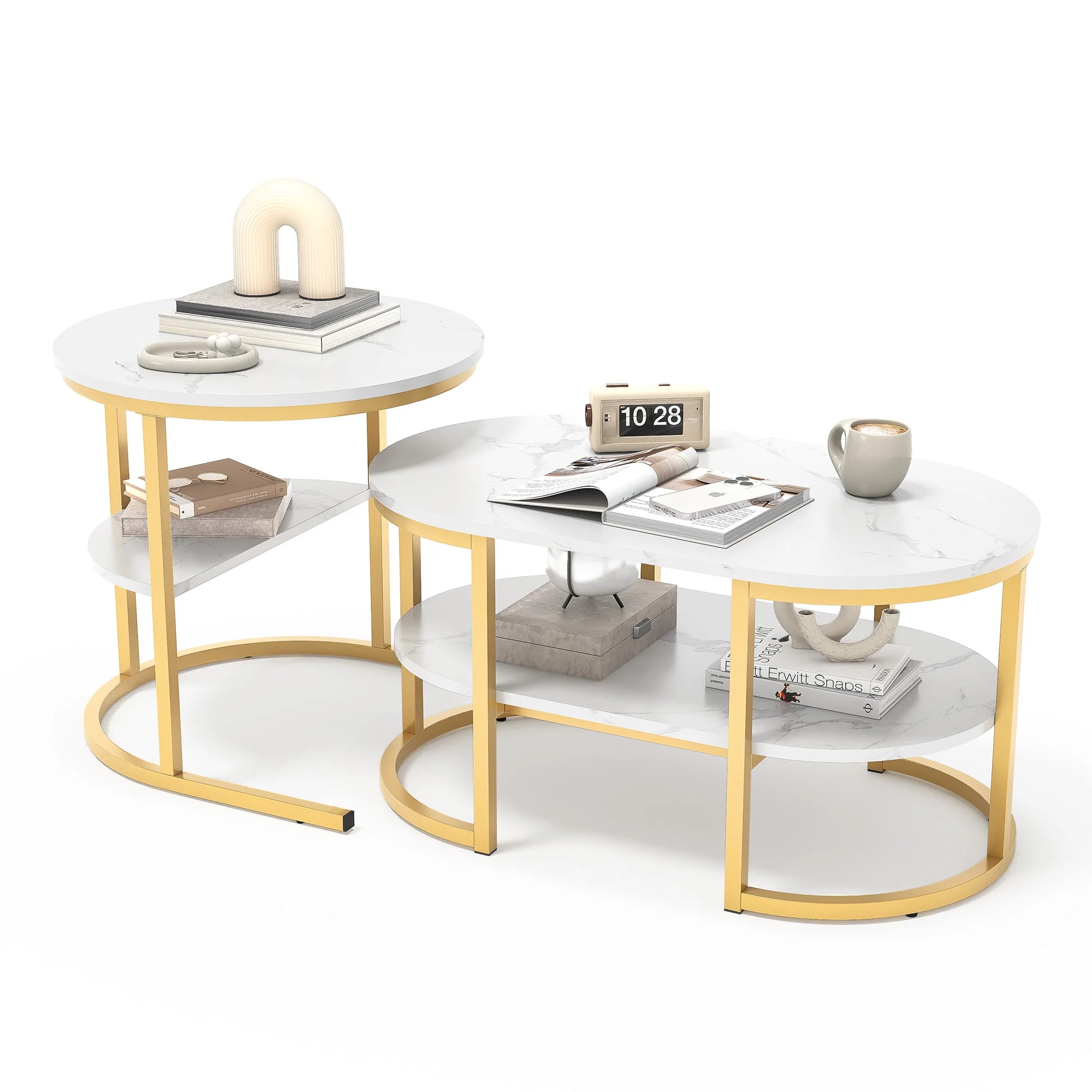 Moderne set van 2 salontafels met marmerlook – stijlvol en functioneel