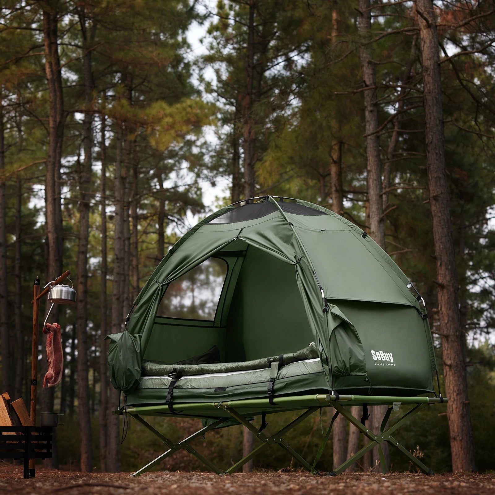 1-Persoons Outdoor Iglo Tent met Luchtbed en Pomp – Complete Camping Tent Set met Slaapzak en Draagtas