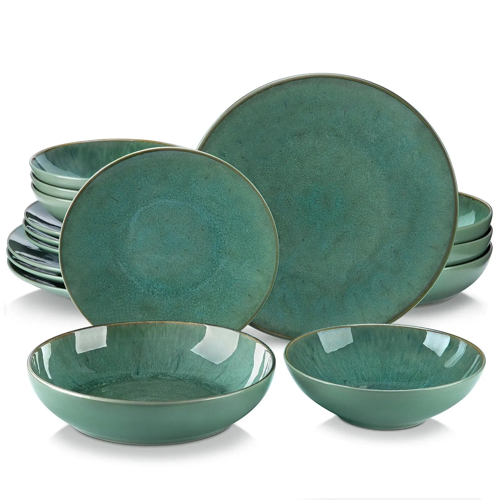 Servies Set 16-48 Delig – Modern Steengoed Servies voor 4 tot 12 Personen - Groen