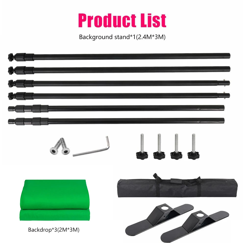 Dubbele Crossbar Fotografie Achtergrondstandaard – Verstelbaar 3x2,4m Backdrop Frame voor Studio, Video en Greenscreen