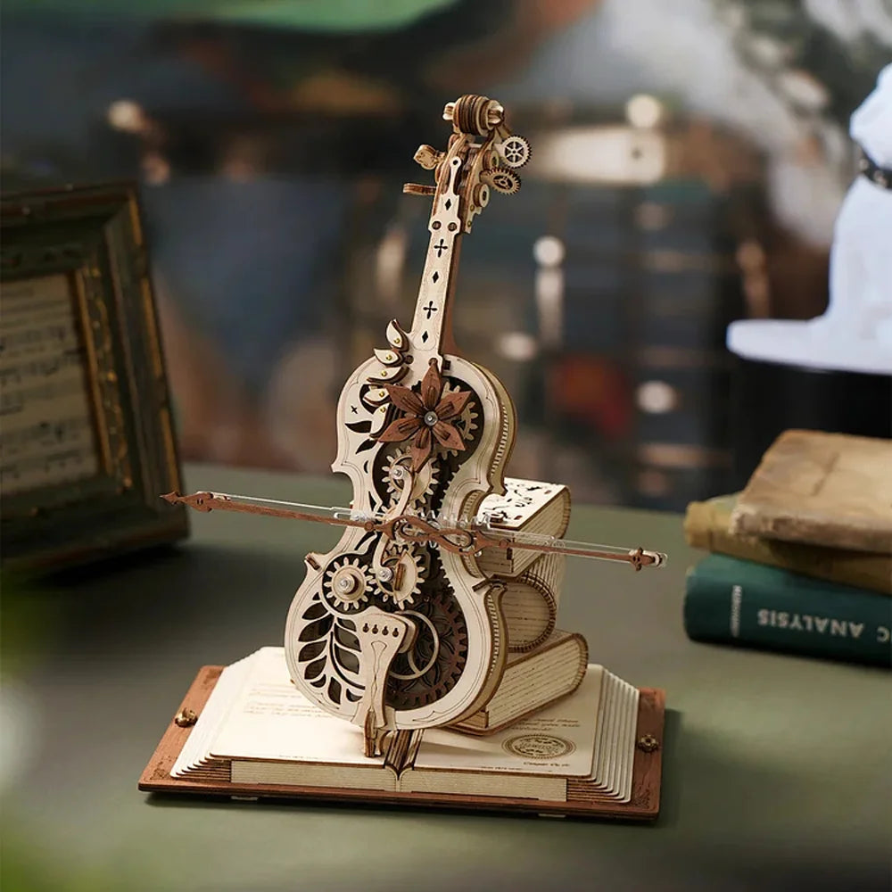 3D Houten Puzzel Cello Muziekdoos – Mechanisch Bouwpakket Creatief Speelgoed voor Kinderen en Volwassenen