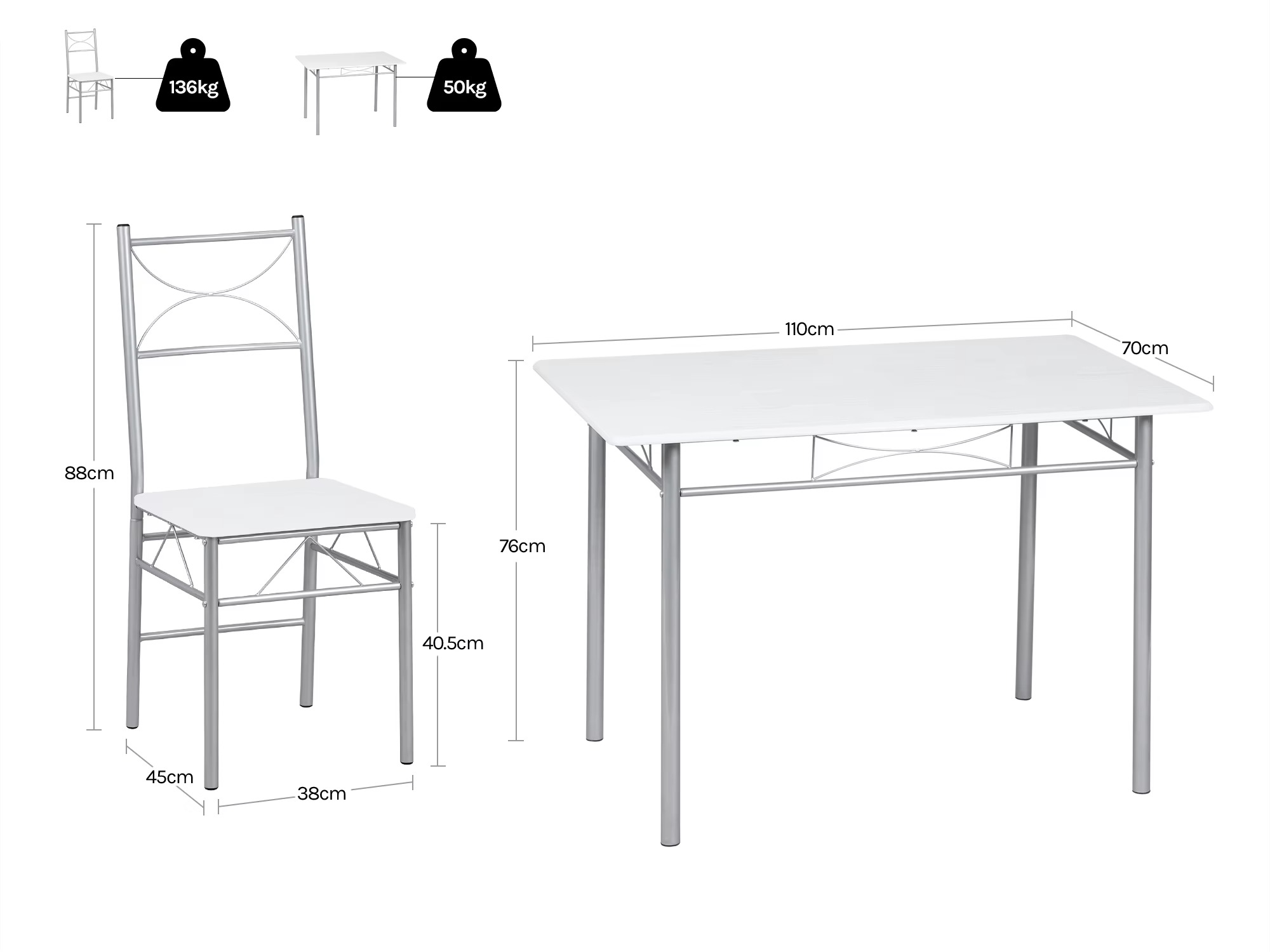 Eettafel Set voor 4 Personen – Rechthoekige Tafel met 4 Stoelen