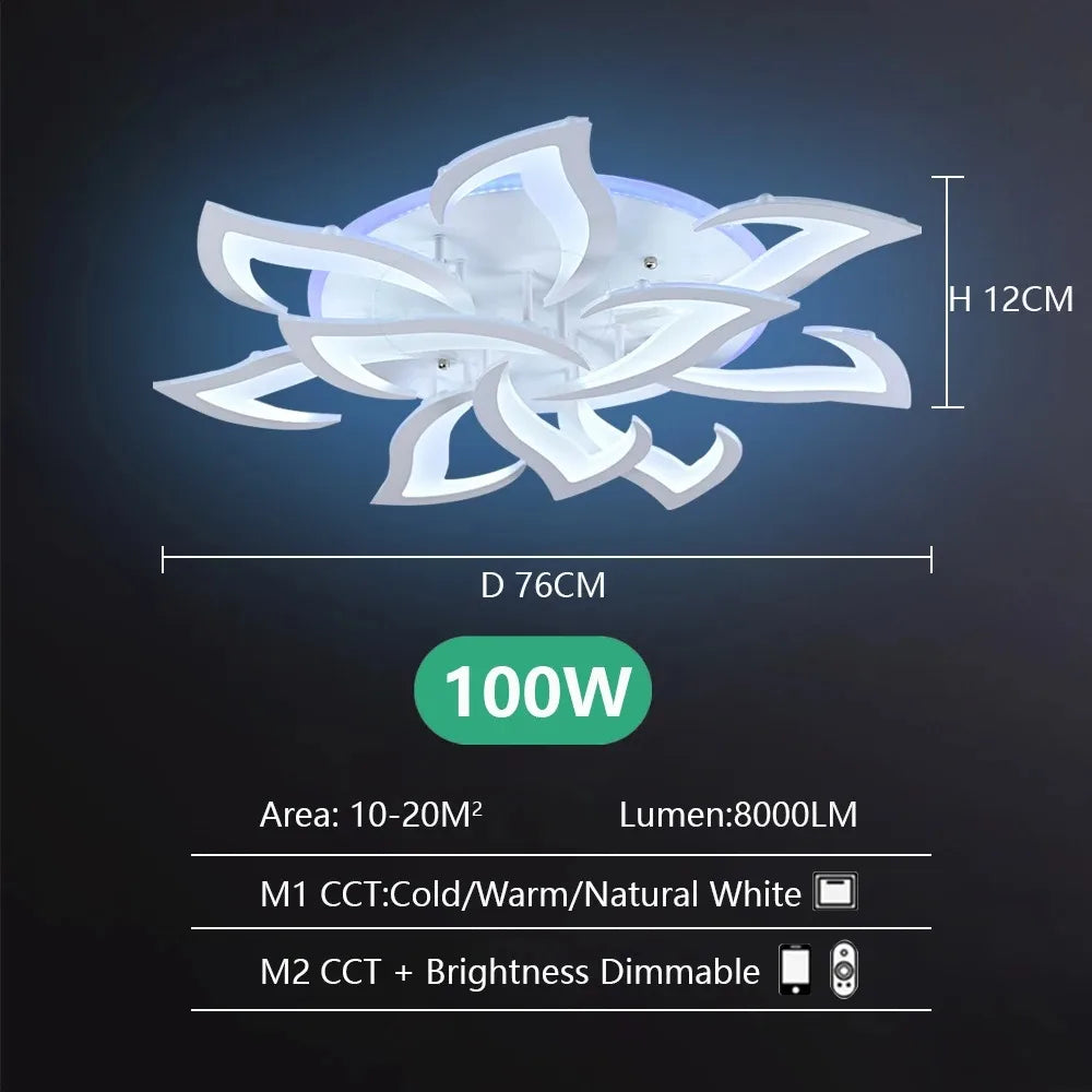 Slimme LED Plafondlamp Lotus – Dimbare Moderne Plafondverlichting met Afstandsbediening & App, Luxe Design voor Woonkamer, Slaapkamer & Eetkamer