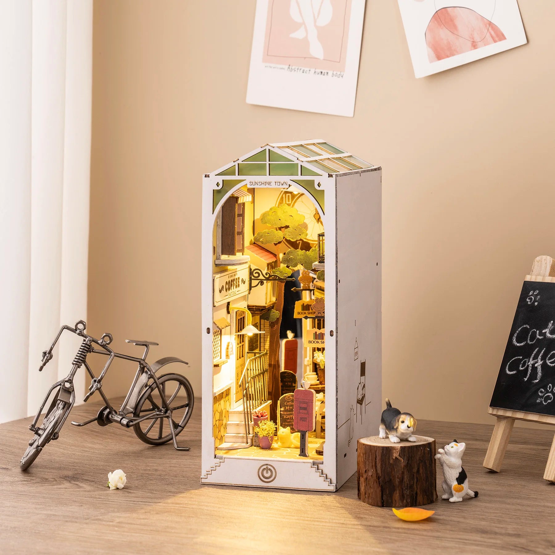 Houten Miniatuur Boekhoekje DIY – LED Sfeerlampje Creatief Knutselpakket voor Jong en Oud